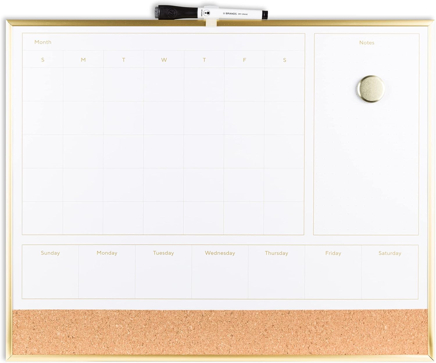 U BRANDS Dry Erase 2-in-1 Magnetic Whiteboard with Gold Frame