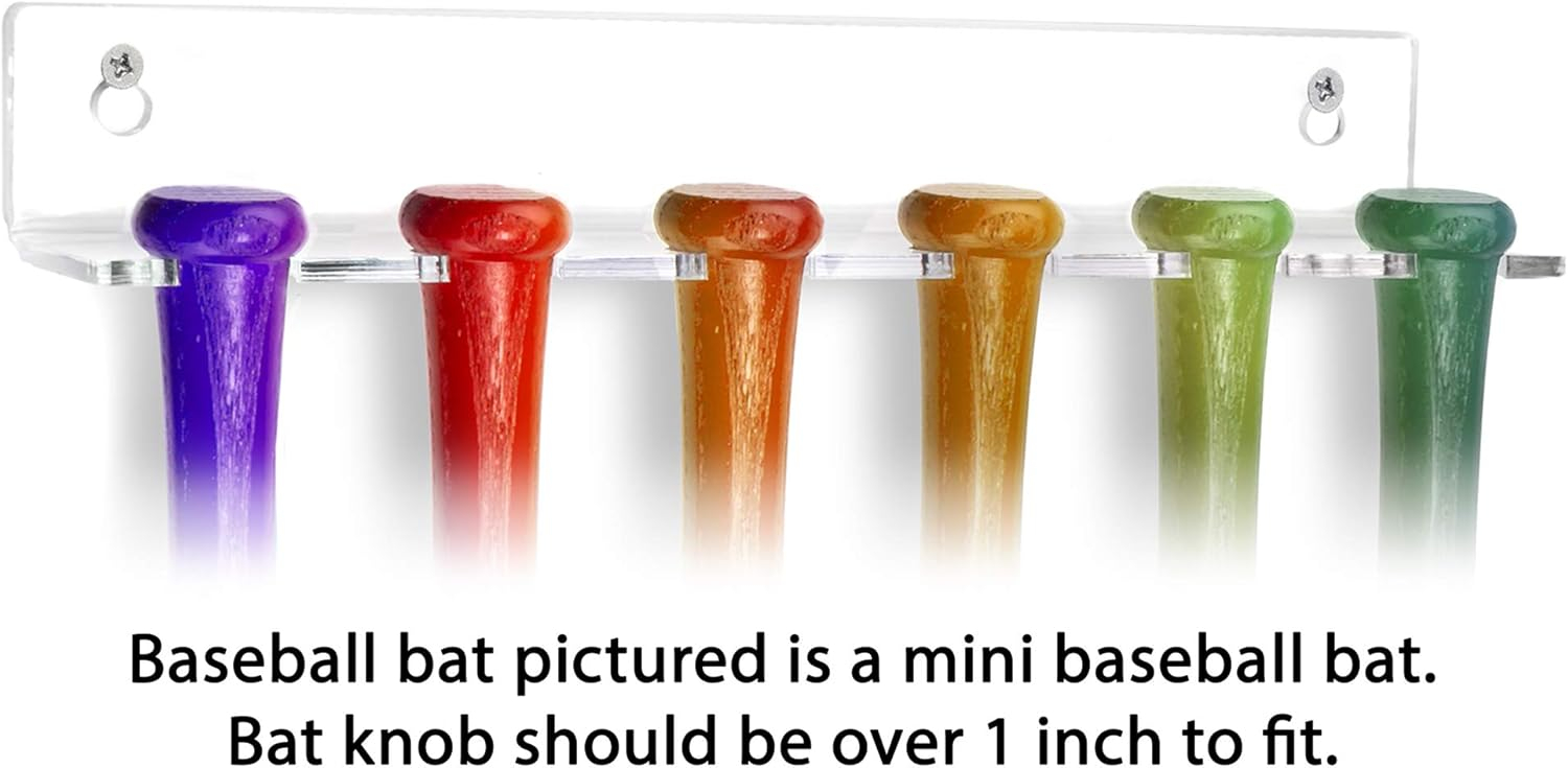 Better Display Cases 6 Medium or Large Mini Baseball Bats (Medium or Large Mini Bats) Display Vertical Clear Acrylic Wall Mount (A066-A)