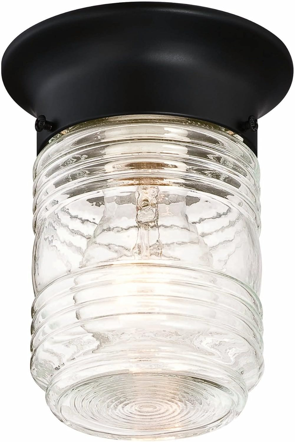 Design House Jelly Jar 1-Light Indoor/Outdoor Flush Mount Ceiling Light with Clear Ribbed Glass, Black
