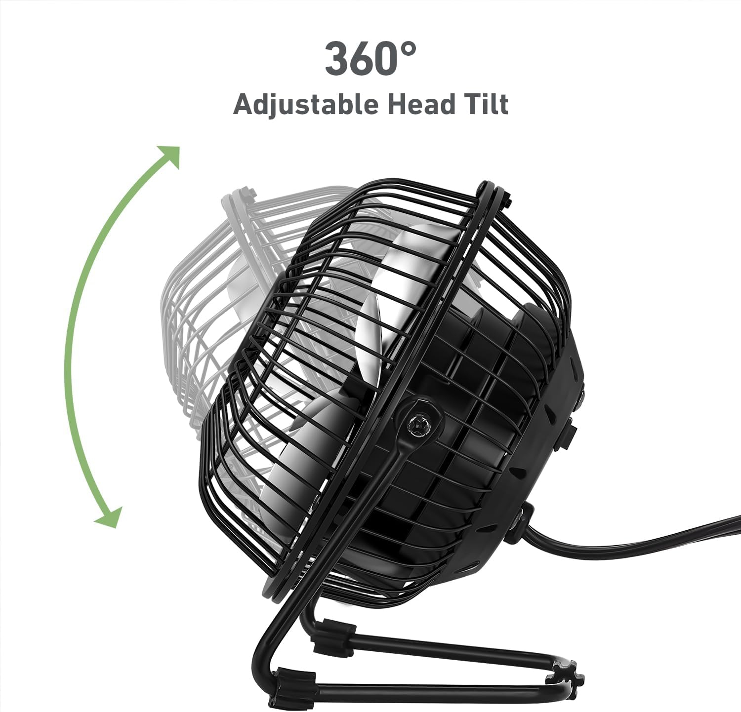 HOLMES 4" Mini High-Velocity Personal Desk Fan, 4 Blades, Adjustable 360° Head Tilt, Durable Metal Construction, Single Speed, Ideal for Home, Dorm Rooms, Bedrooms, or Offices, Black