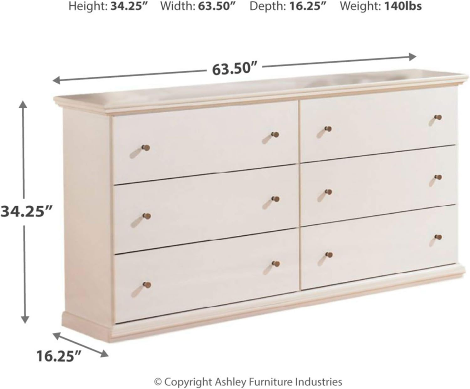 Ashley Furniture Bostwick Shoals 6 Drawer Wood Double Dresser in White