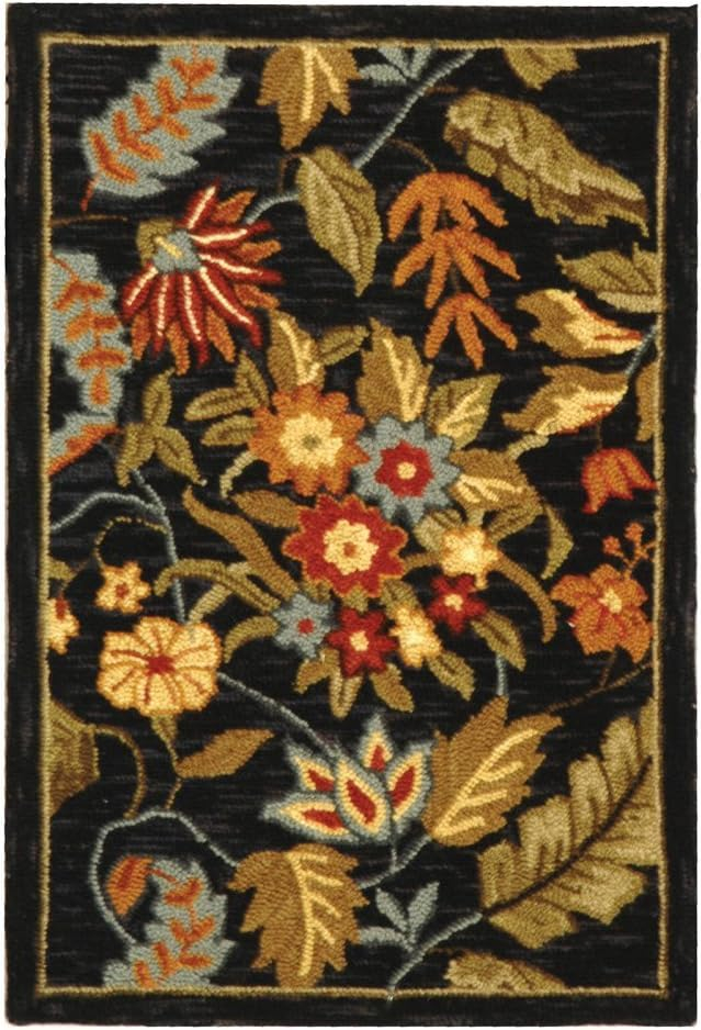SAFAVIEH Chelsea Alaia Floral Wool Area Rug, Black, 6' x 6' Square