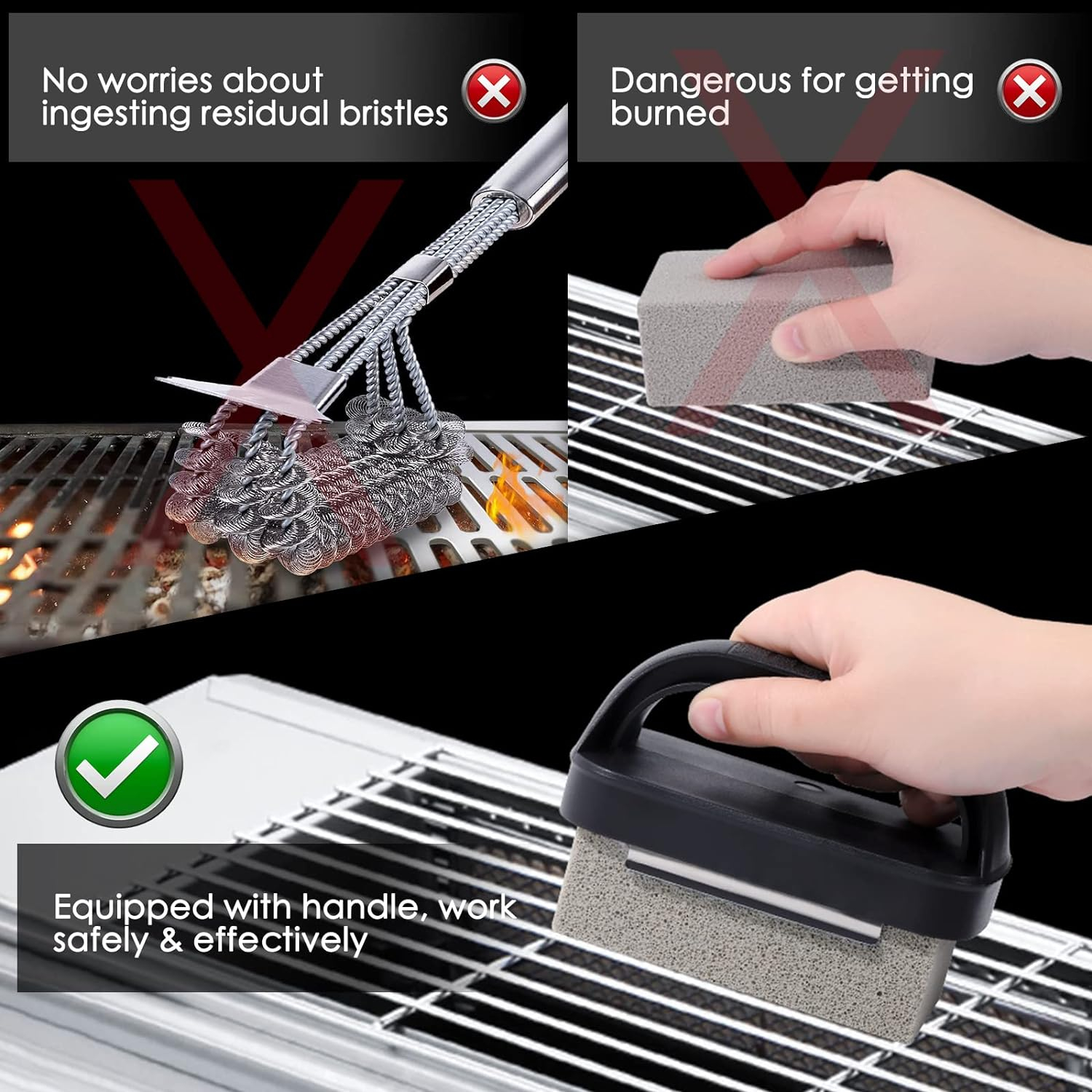 Blackstone Griddle Cleaning Brick Block Heavy Duty Grill Cleaning Stone Bricks Non Scratch Flat Top Seasoning Stone Griddle Scrubber Cleaner Remove Greases Stains Residue -3 Pack with Handle