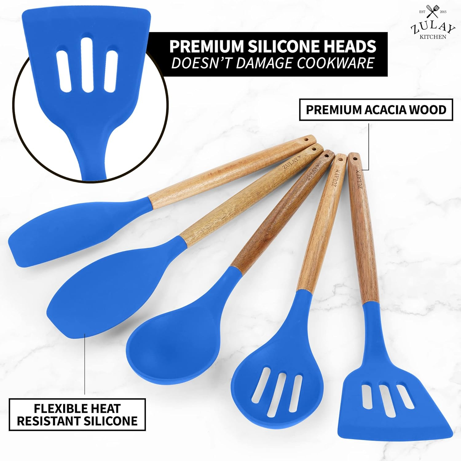 Zulay Kitchen Zulay Kitchen 5 Piece Silicone Utensils Set With Authentic Acacia Wood Handles