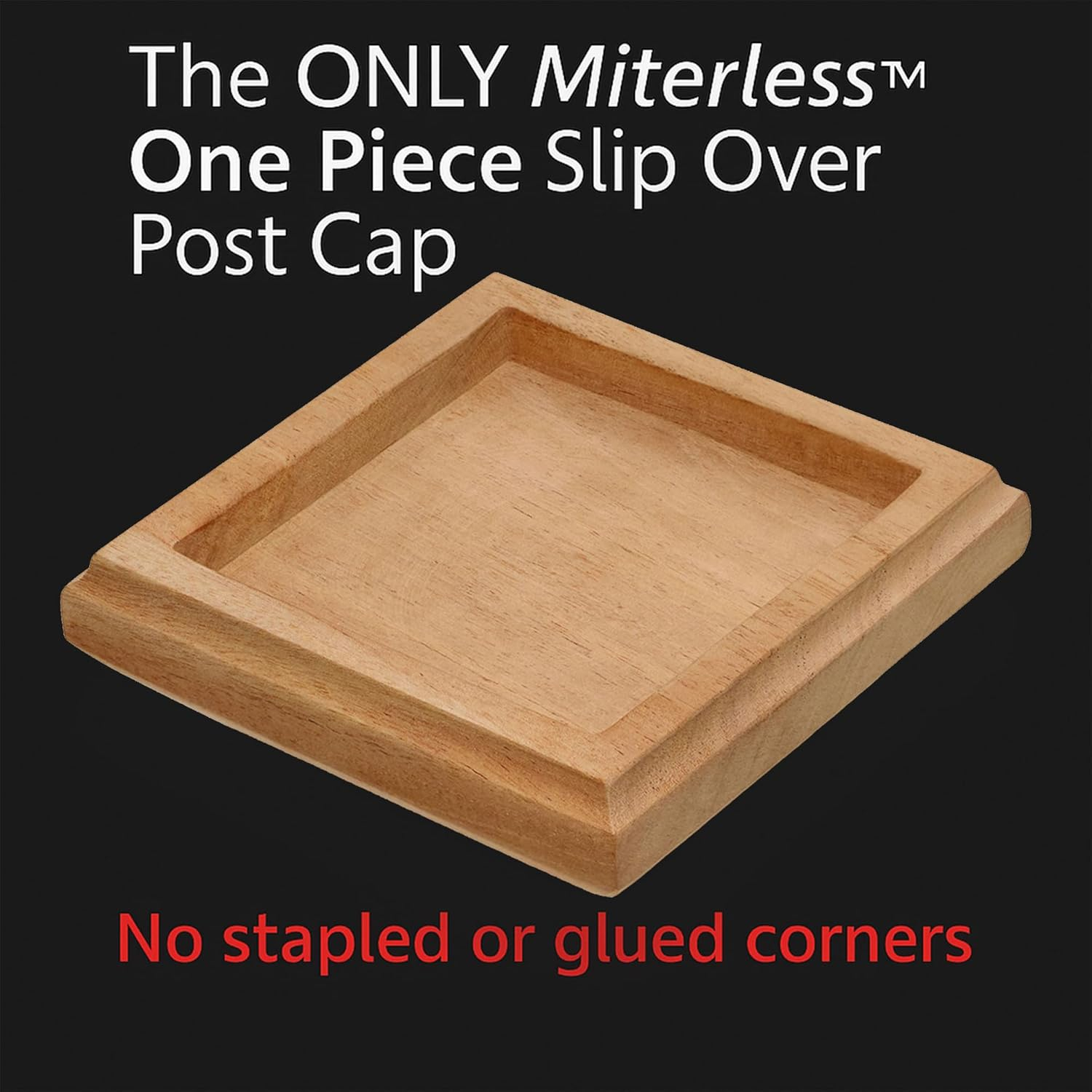 3.5" x 3.5" Wood ONE-Piece Slip Over Post Cap - Traditional Pyramid - One-Piece Miterless - 3/8" Extended Lip - (for 4x4 Post Measuring 3-1/2" x 3-1/2")
