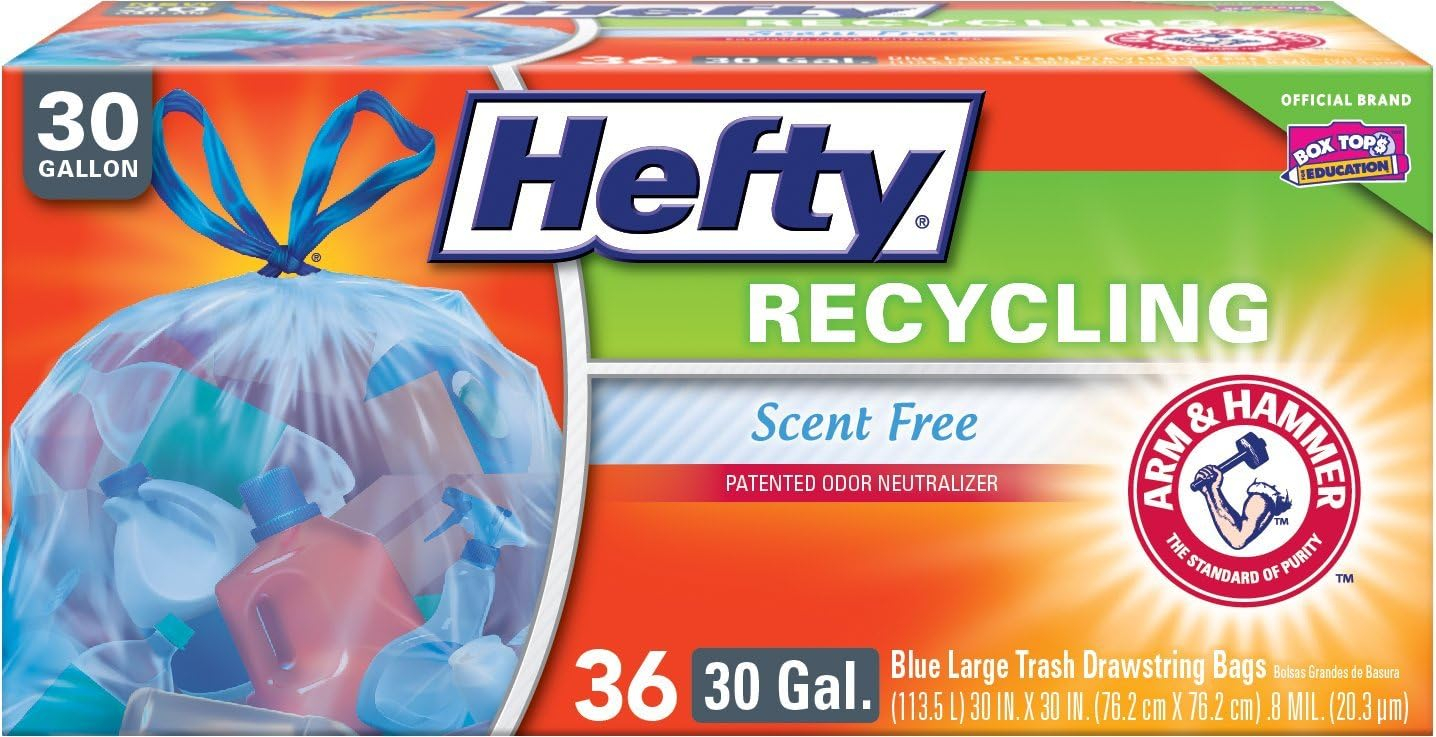 Blue 30 Gallon Drawstring Recycling Trash Bags, 36 Count