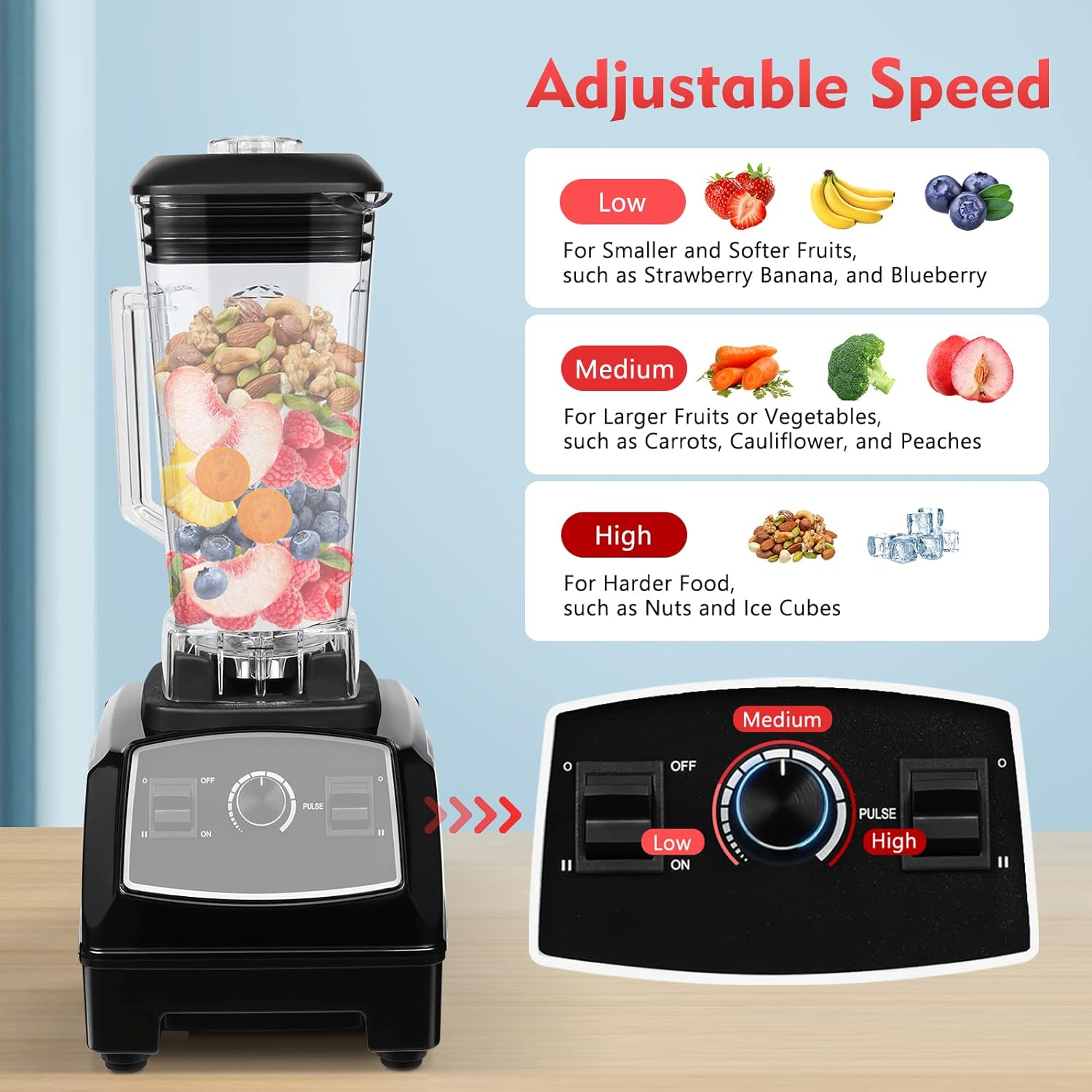 2200W Professional Blender 2L Countertop Smoothie Blender Commercial Frappe Machine 26000rpm, 15-25S Quick Ice-Breaking Smoothie Maker w/Mixing Rod