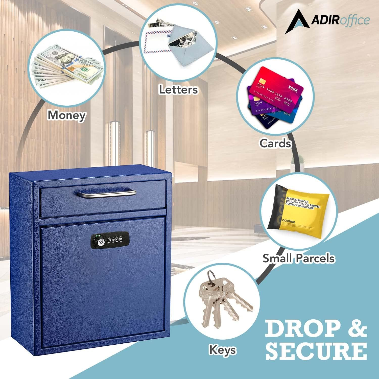 Medium Blue Steel Wall Mount Lockable Mailbox