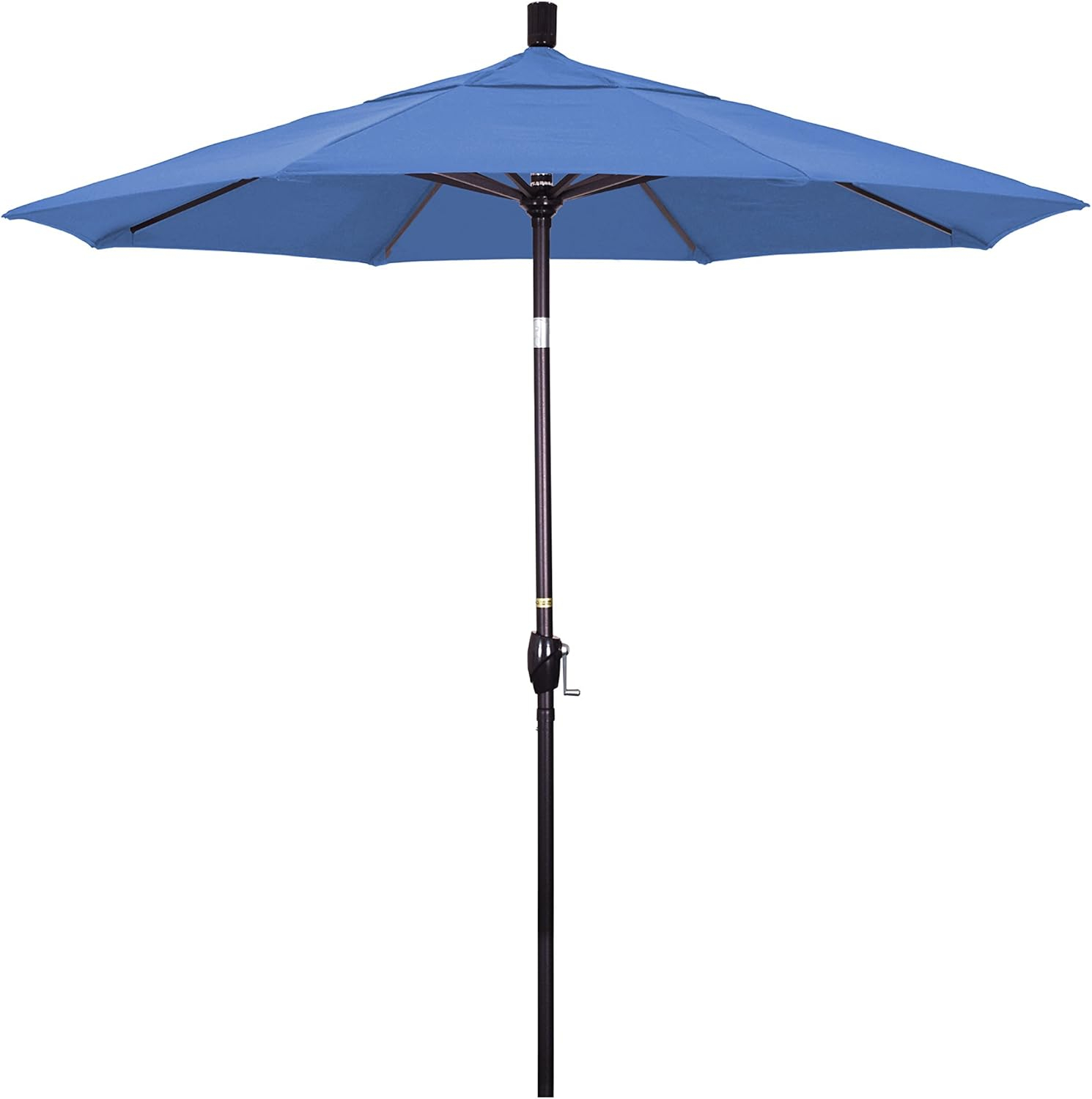 California Umbrella 7.5' Round Aluminum Market Umbrella, Crank Lift, Push Button Tilt, Bronze Pole, Olefin Frost Blue