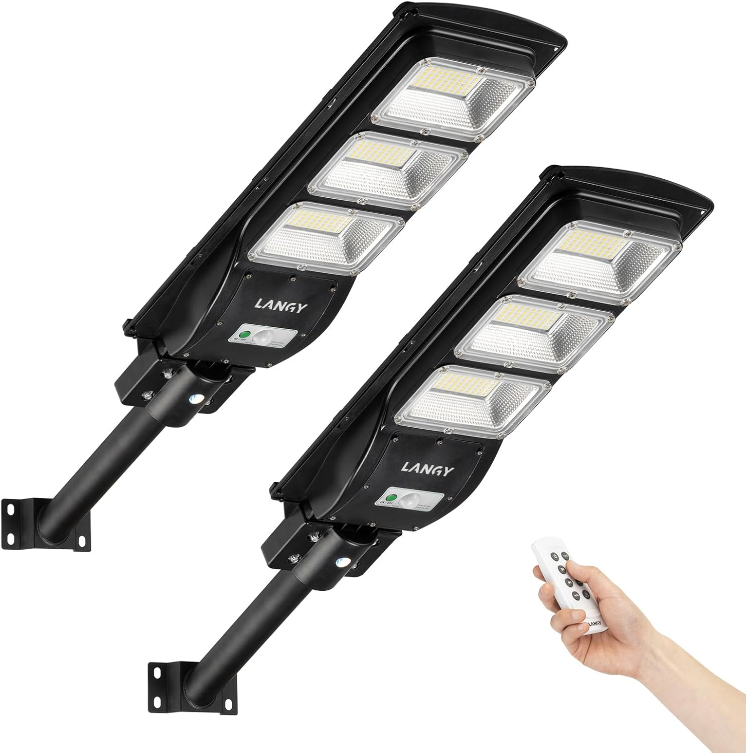 2 Pack 90 W Led Solar Street Lights Outdoor,180 LED High Lumes W/Light Control &PIR Motion Sensor, Dusk to Dawn Security Led Street Light for Square,Yard, Garden,Basketball Court-LANGY