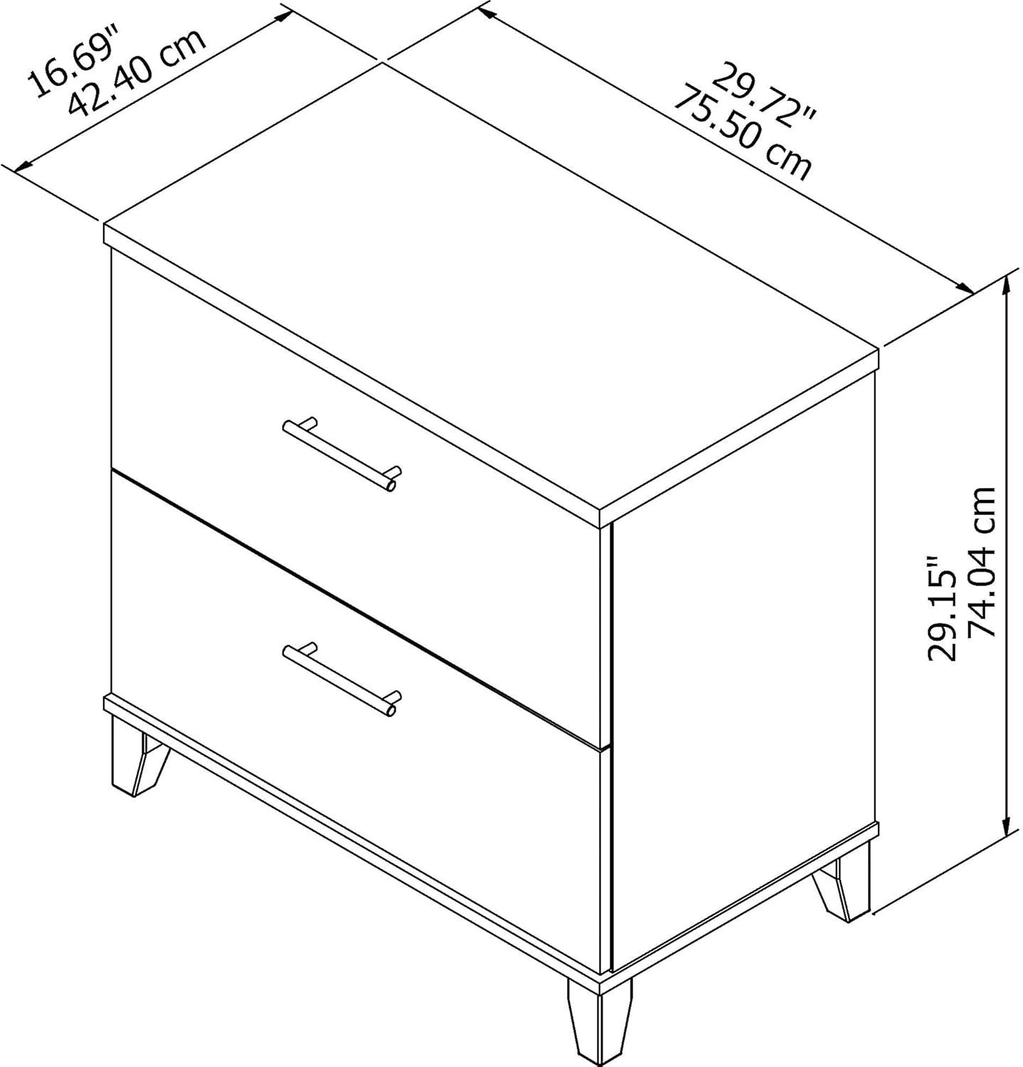 Maple Cross 2 Drawer Mobile Lateral Filing Cabinet