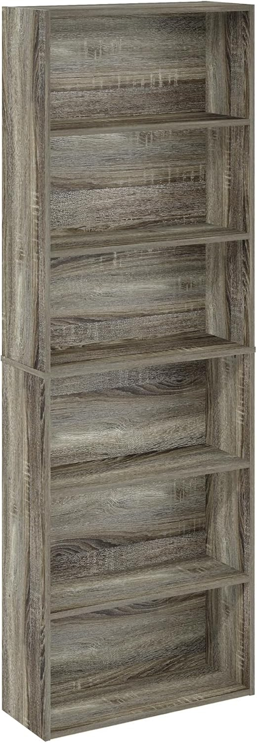 Furinno JAYA Simply Home Free Standing Adjustable 6-Tier Open Storage Bookcase, French Oak