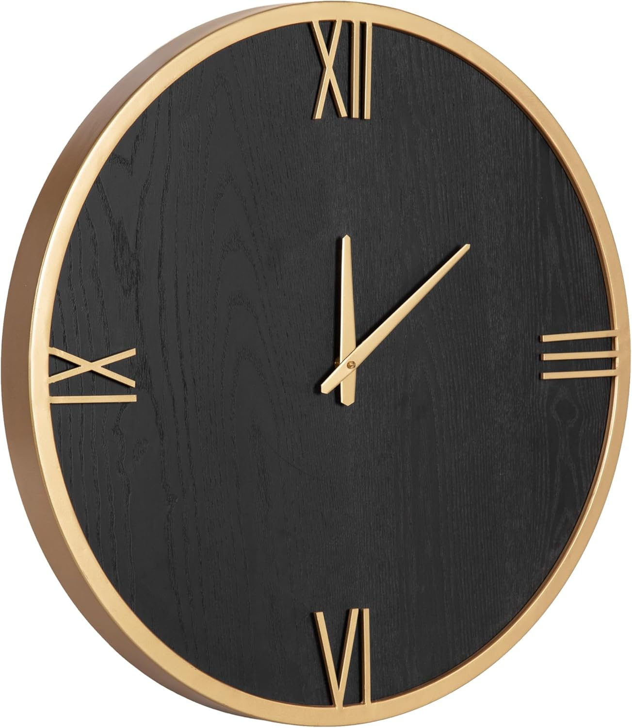 Kate and Laurel Pronte Modern Round Wood and Metal Wall Clock, 22 Inch Diameter, Black and Gold, Decorative Minimal Clock for Bedroom, Entryway, or Living Room Decor
