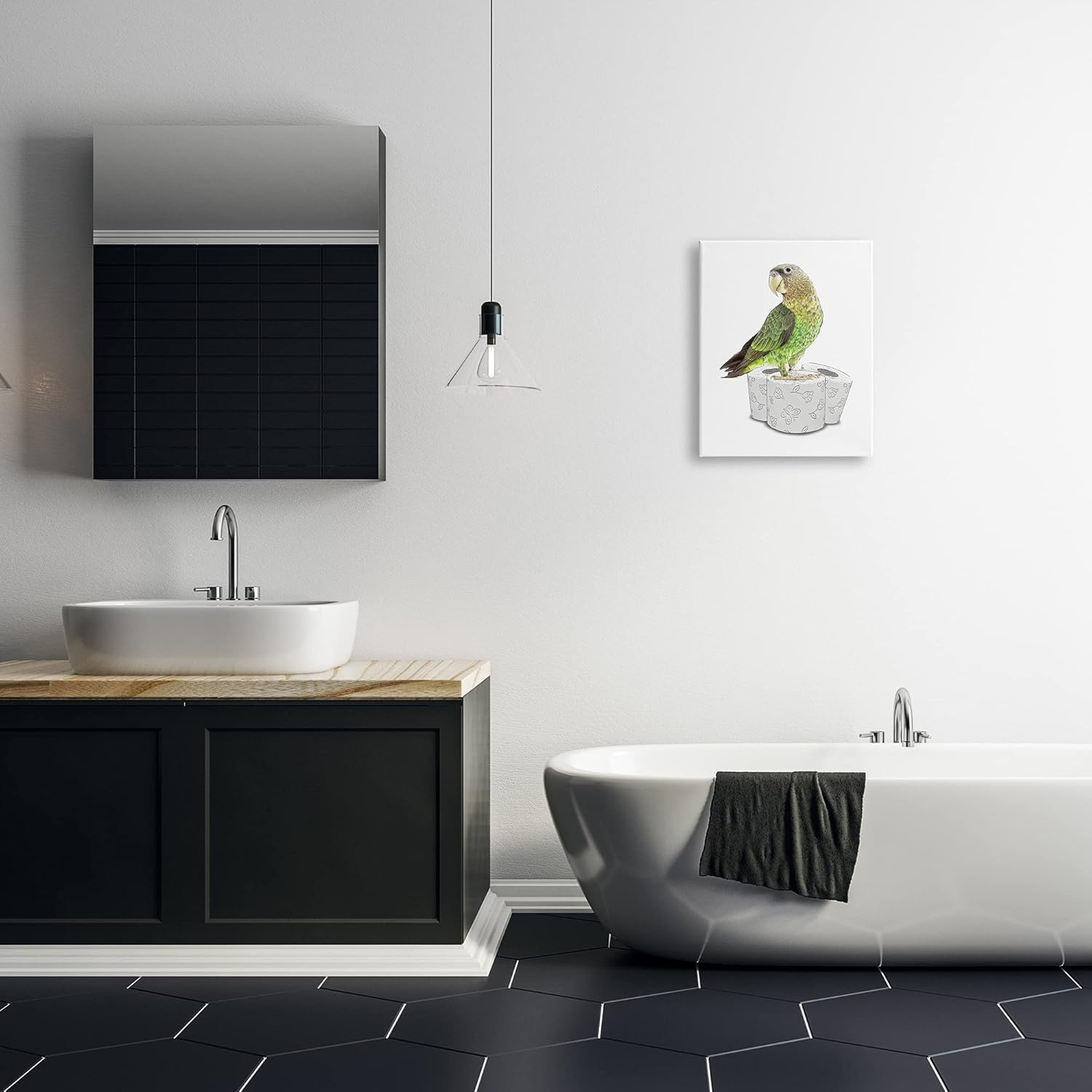 Stupell Industries Parrot Perched Toilet Paper Rolls Animals & Insects Painting Gallery Wrapped Canvas Print Wall Art