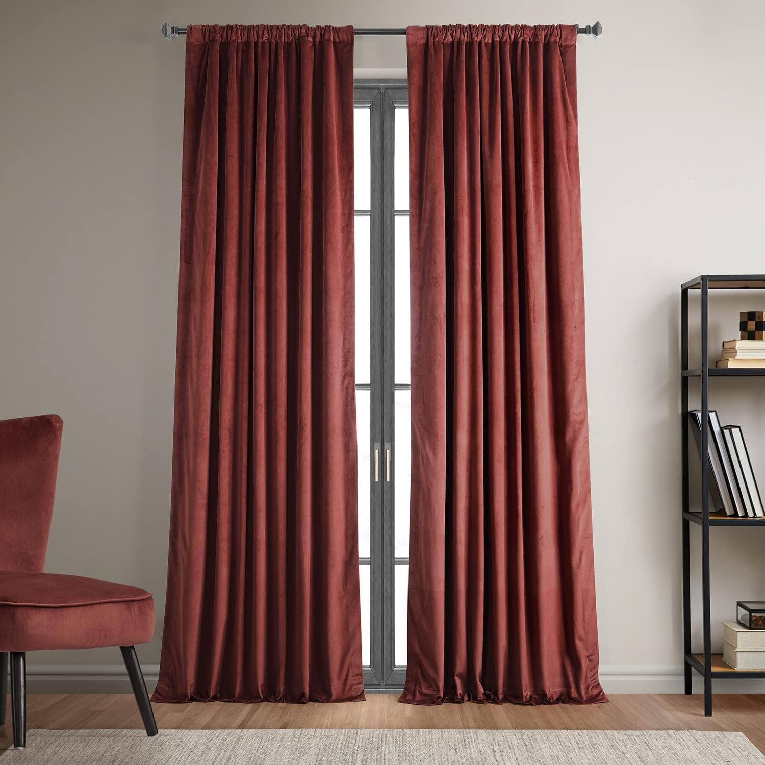 Half Price Drapes Signature Crimson Rust Velvet Blackout Curtains For Bedroom(1 Panel), 50WX 108L
