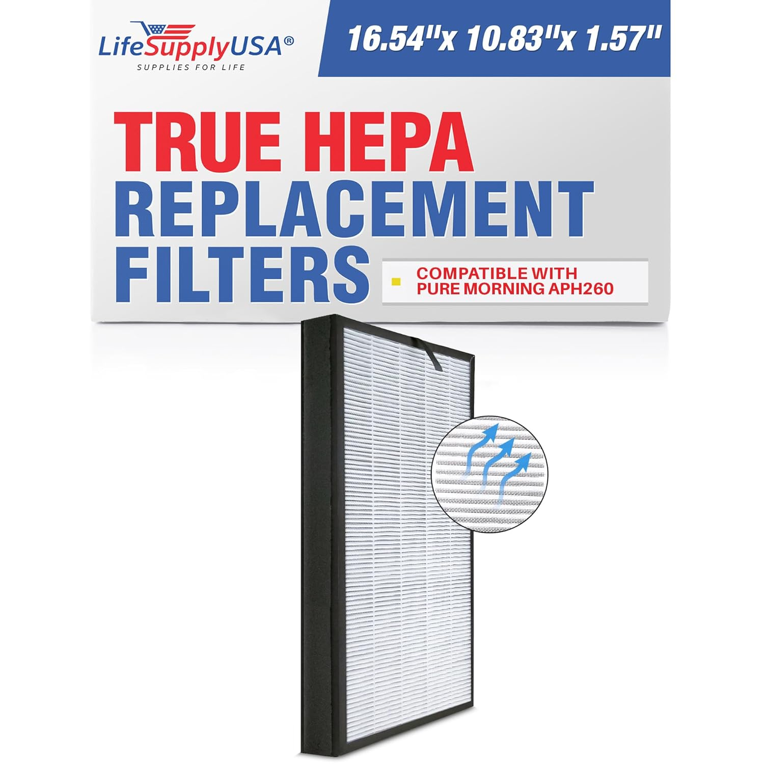 LifeSupplyUSA 3-in-1 True HEPA Air Cleaner Replacement Filter + Pre-Filter + Carbon Filter Compatible with Pure Morning APH260 Air Purifiers