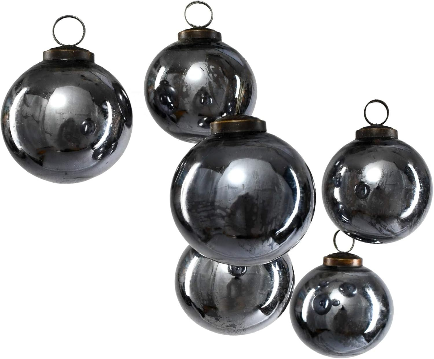 Serene Spaces Living Decorative Antique Platinum Mercury Glass Ball Ornament for Holiday Décor, Set of 6