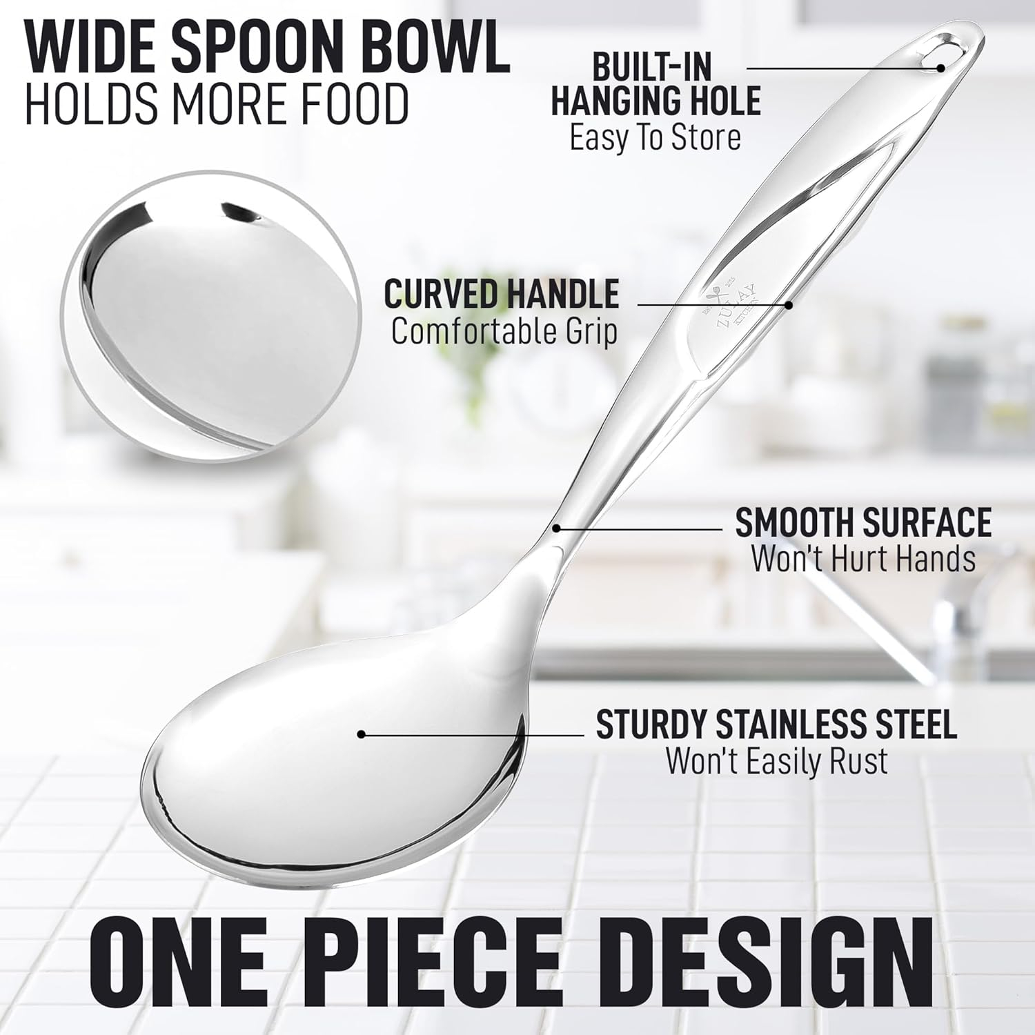 Large Stainless Steel Serving Spoon with Ergonomic Handle