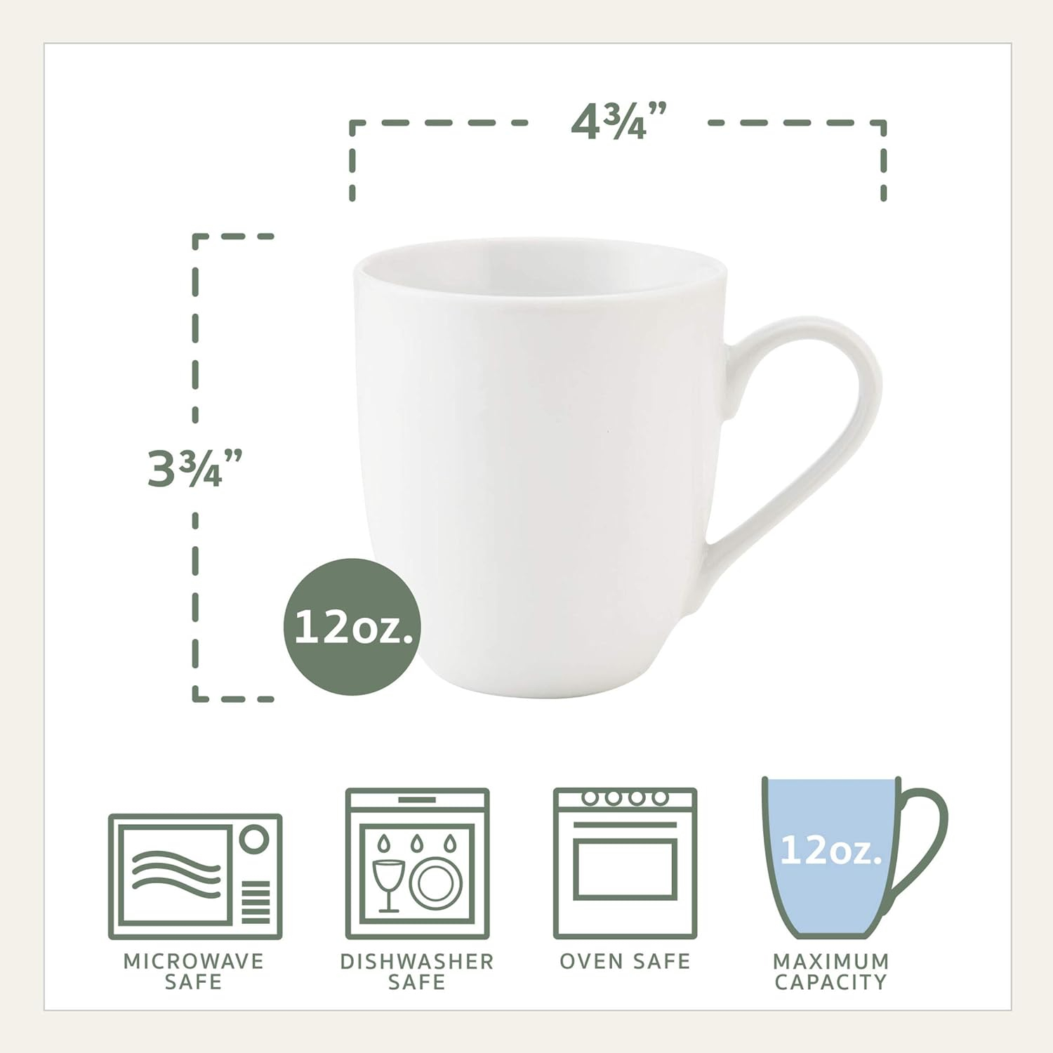 White Ceramic 12-Ounce Mug Set of Four