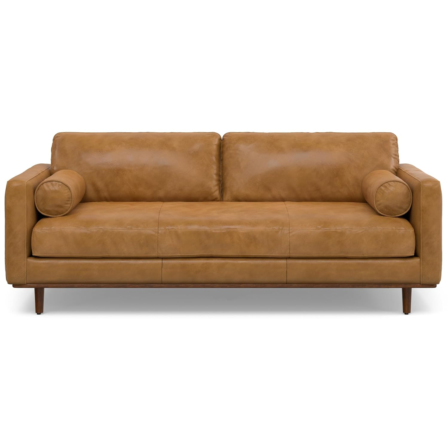 Simpli Home Morrison Genuine Leather Sofa, Mid-Century Modern Couch for Living Room, Handcrafted with Removable Cushions