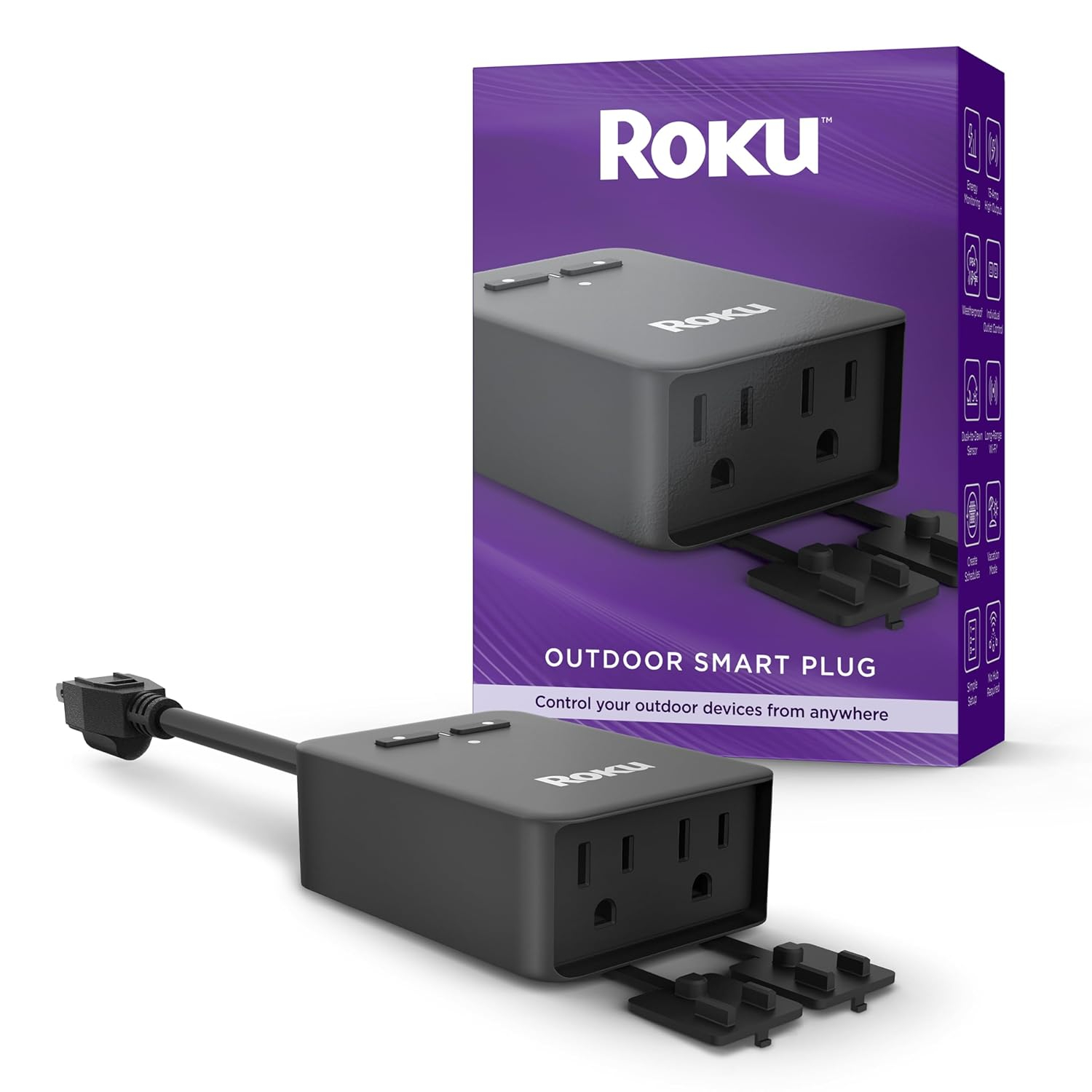 Roku Smart Home Outdoor Smart Plug SE with Custom Scheduling, Independent Outlets, and IP64 Weather Resistance - 15 Amps