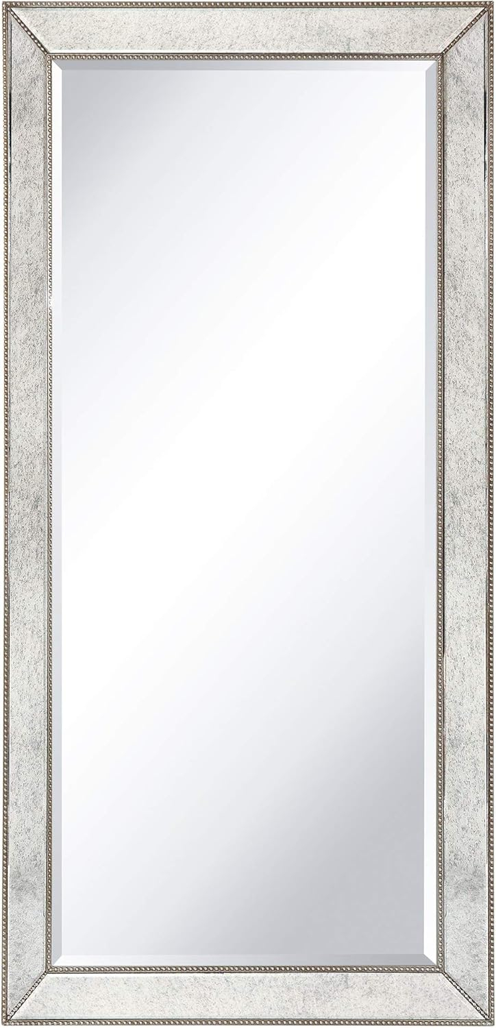 Empire Art Direct Champagne Bead Beveled Rectangle Solid Wood Framed Wall Mirror Ready to Hang, Living Room, Bedroom ＆ Office, 80" x 40"