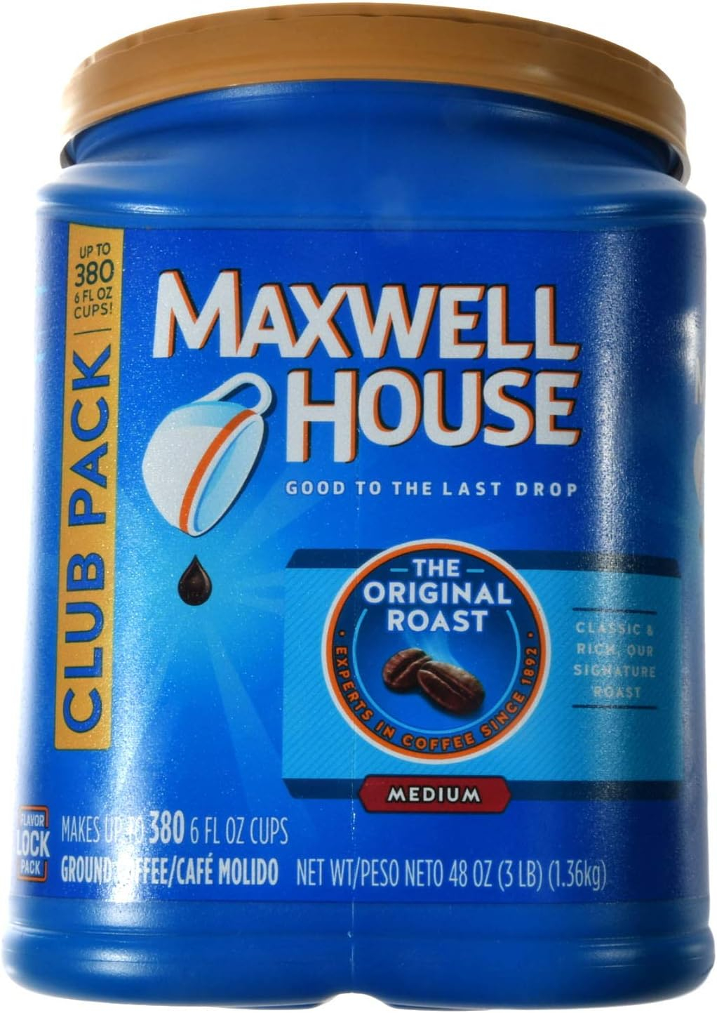 Maxwell House Medium Roast Original Roast Ground Coffee Club Pack, 48 oz. Canister