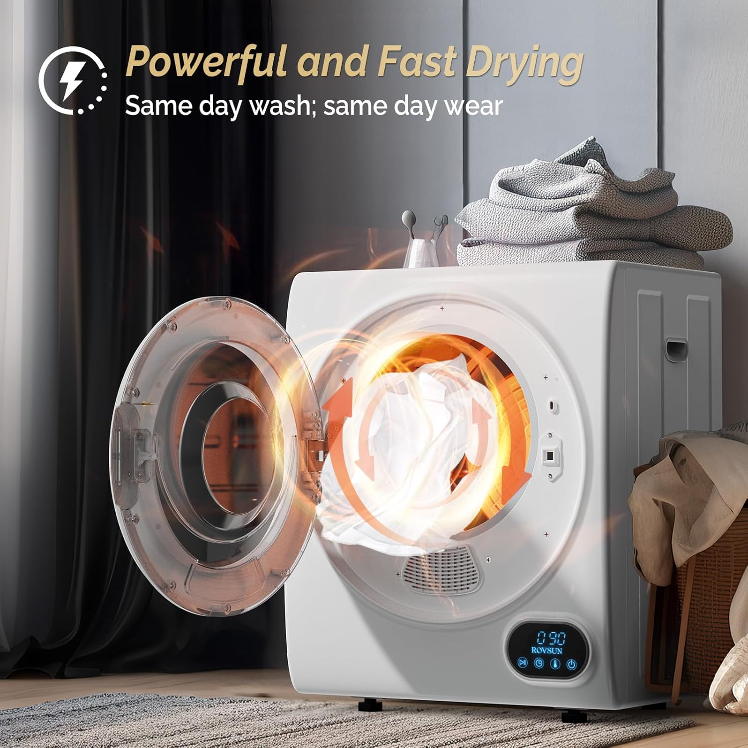 Compact White Portable Front Load Dryer with Stainless Steel Drum