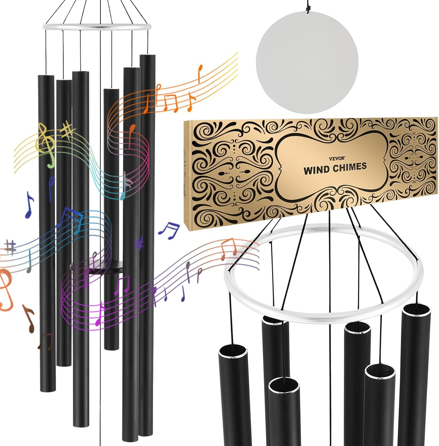 Vevor JSFLHS66INCH8UZWQV0 66 in. Outside Aluminum Memorial Deep Tone Wind Chimes - Black