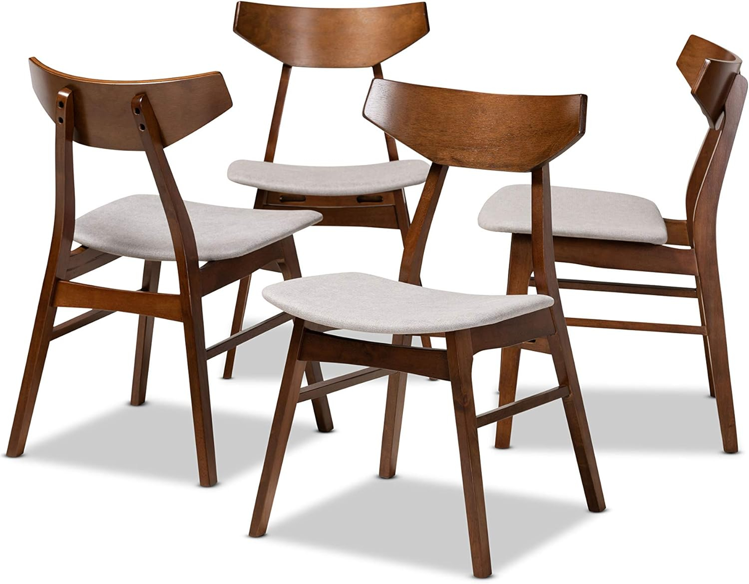 Baxton Studio Danica Mid-Century Modern Transitional Light Grey Fabric Upholstered and Walnut Brown Finished Wood 4-Piece Dining Chair Set