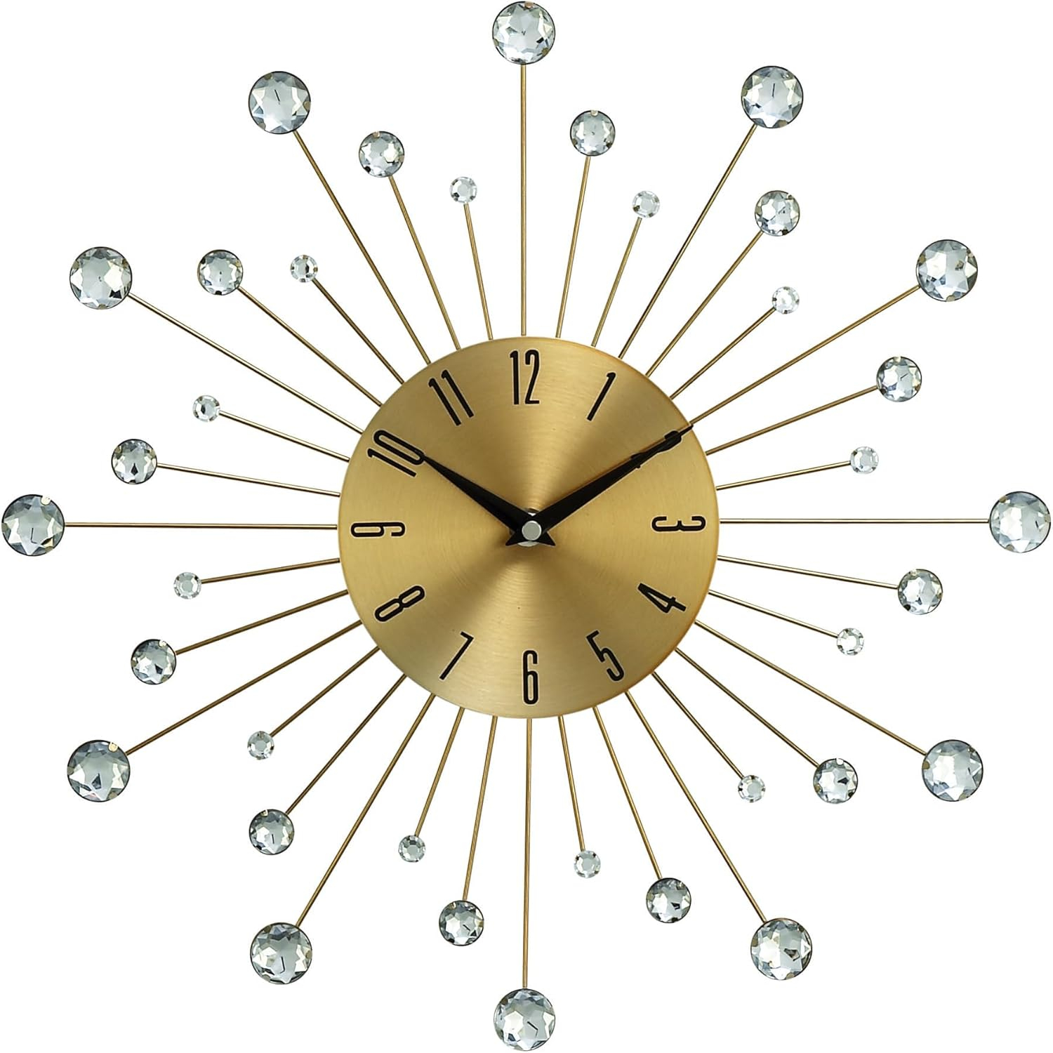 DecMode Gold Metal Glam Wall Clock, 15”L x 0.5”W x 15”H, Features Starburst Design