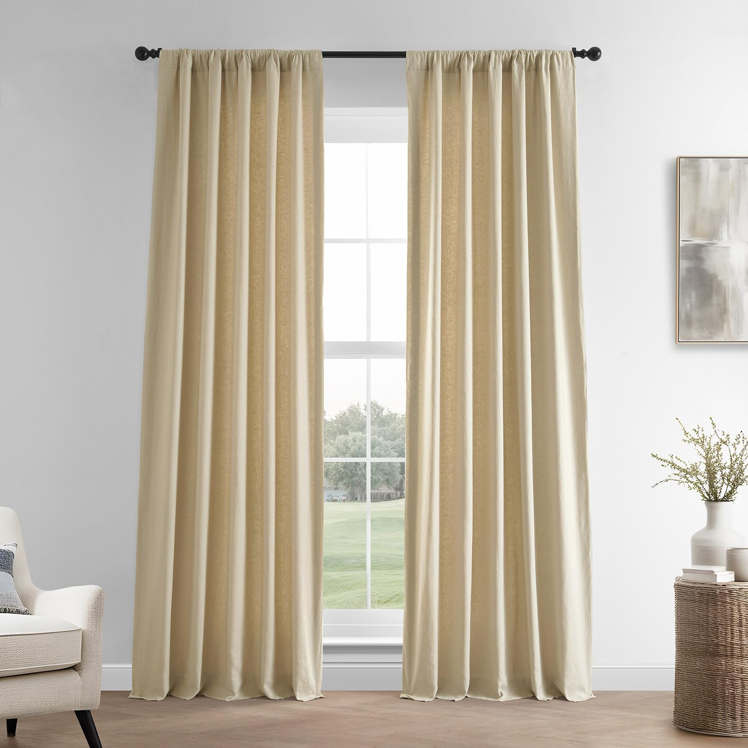 HPD HALF PRICE DRAPES French Linen Curtains 108 Inches Long Room Darkening Curtains for Bedroom & Living Room 50 X 108, (1 Panel), Walnut Beige