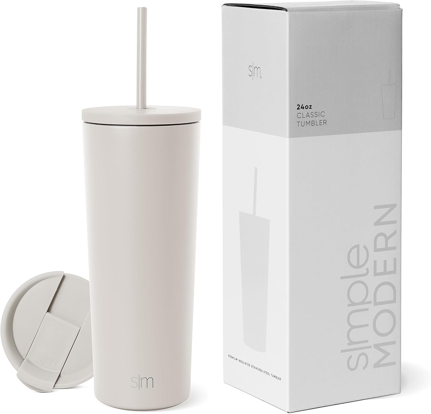 INKEDZ Simple Modern Insulated Tumbler with Lid and Straw | Iced Coffee Cup Reusable Stainless Steel Water Bottle Travel Mug | Gifts for Women Men Her Him | Classic Collection | 24oz | Almond Birch