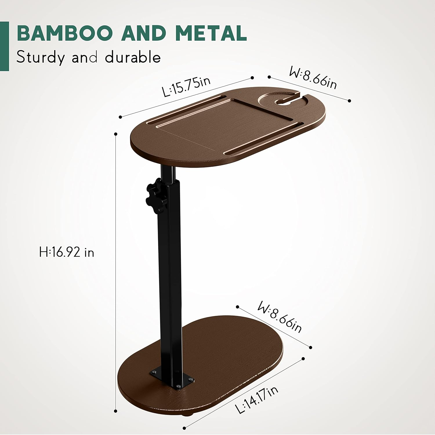 Bamboo Bathtub Tray Table with Adjustable Height, Freestanding Bath Caddy Side Table for Tub Against Wall, Tub Shelf with Wine Glass Phone Holder, Functional Tray - Patent Protected (Brown)