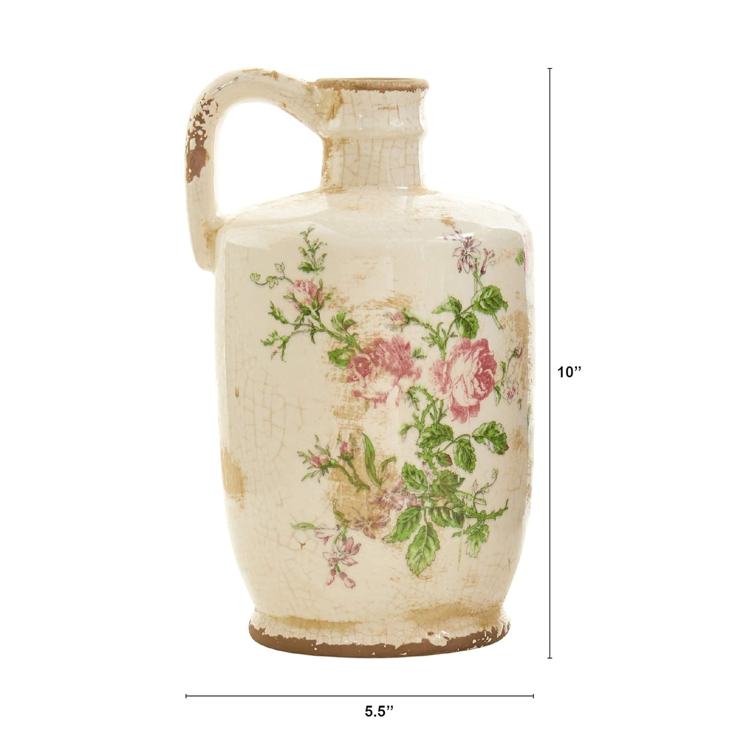 Nearly Natural 10in. Tuscan Ceramic Floral Print Pitcher