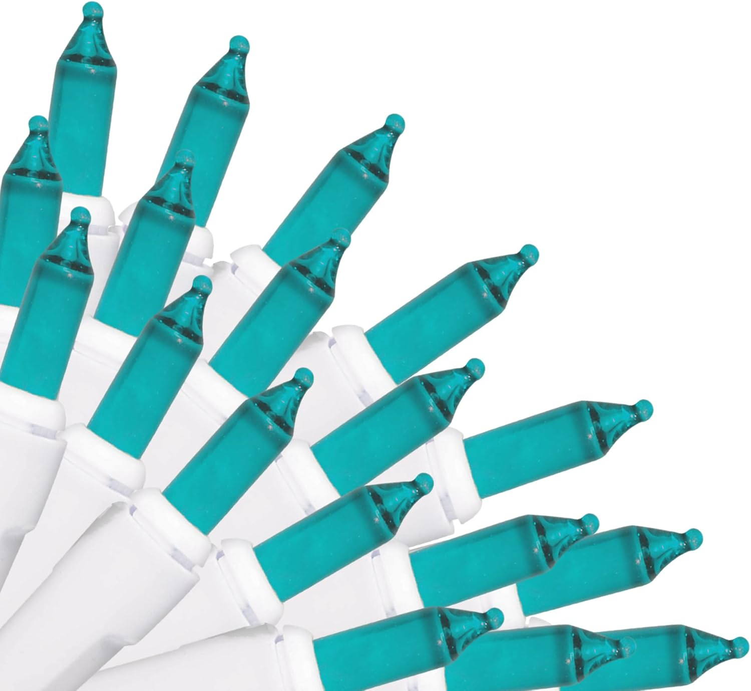Teal Incandescent Mini String Christmas Tree Lights with White Wire