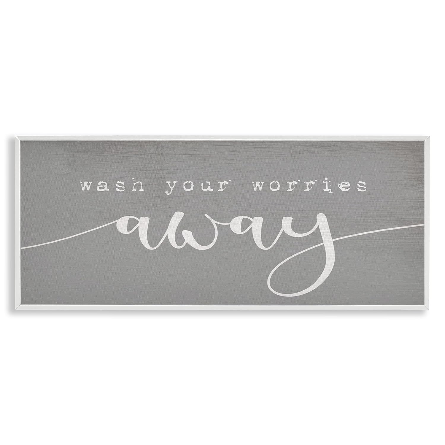 Stupell Industries Wash Your Worries Away Phrase Bathroom Relaxation Modern Painting White Framed Art Print Wall Art, 10 x 24, Design by Daphne Polselli