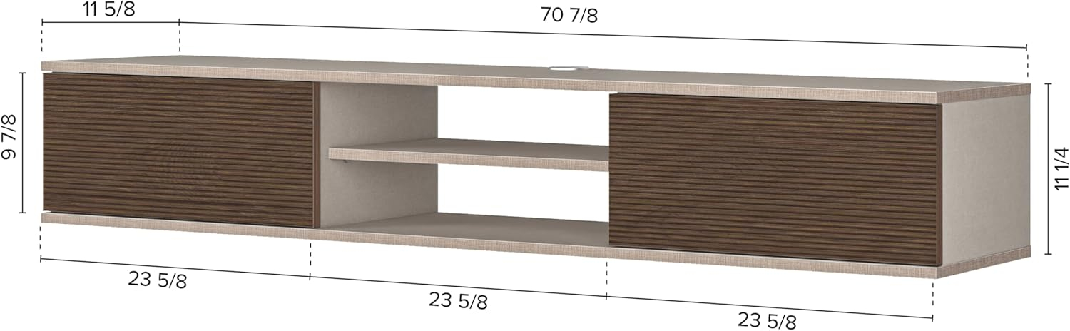 Atelier Mobili Floating TV Stand 70 Inch, Wall Mounted Entertainment Center, Modern TV Stand for Living Room, Walnut TV Stand for 65 Inch TV, Floating Entertainment Center