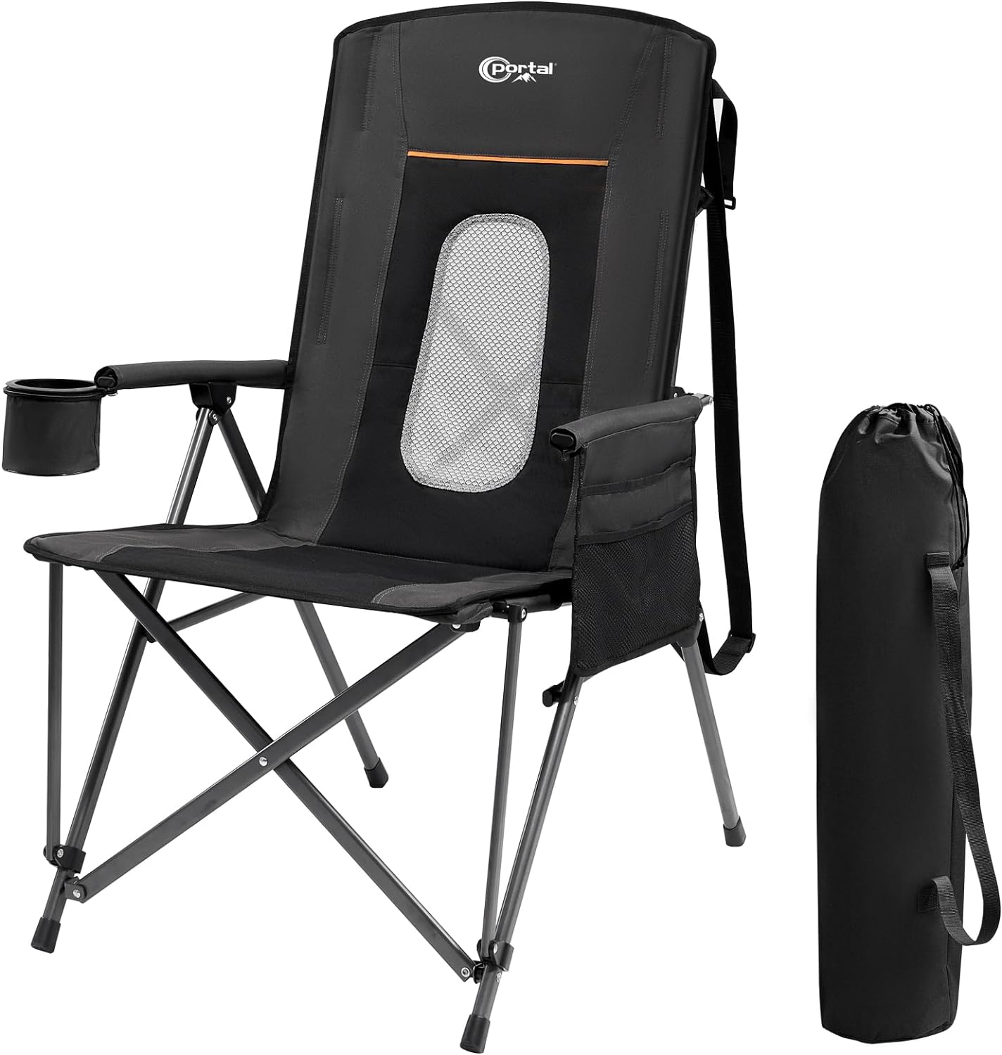 PORTAL Folding Camping Chair for Adults, Portable High Back Oversized Camp Chair for Outdoor, Supports 400 lbs,Black