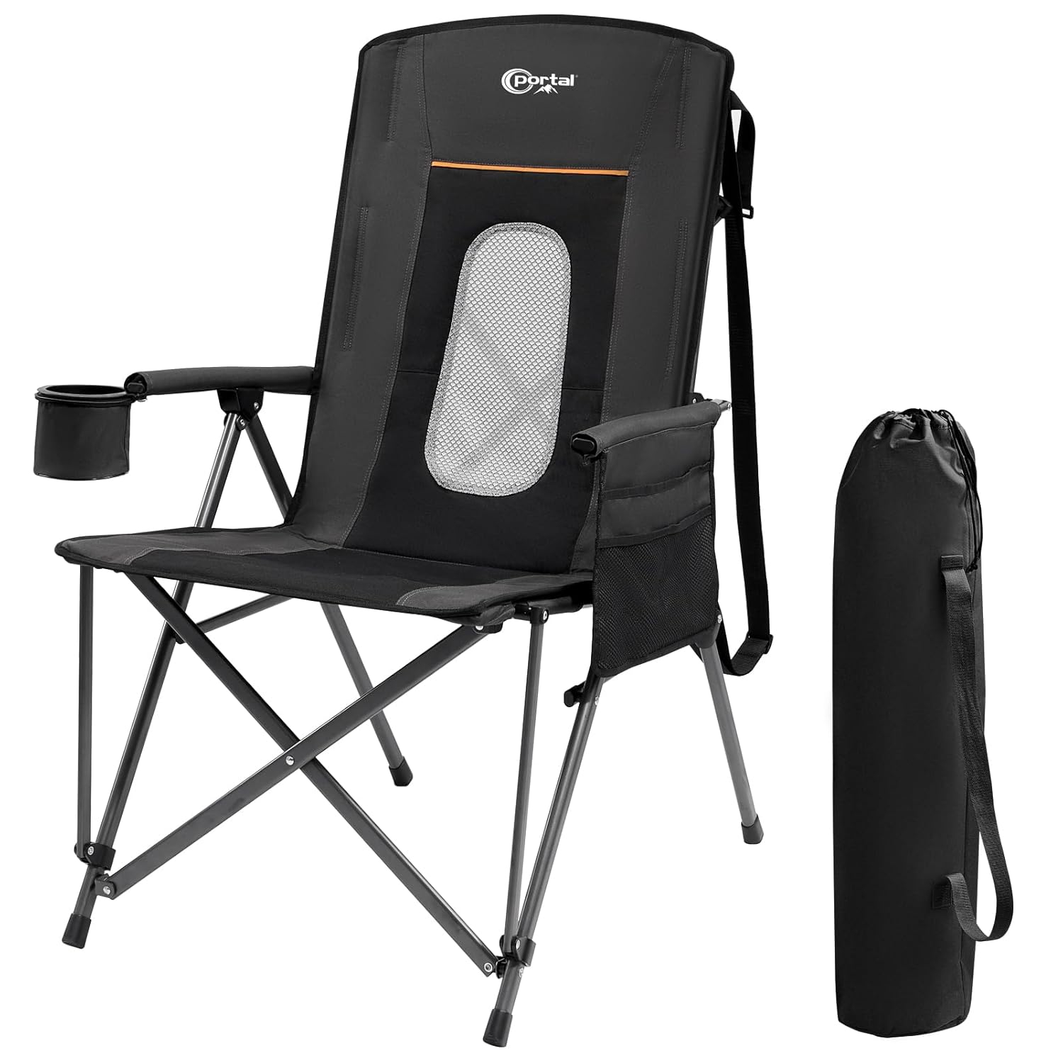 PORTAL Folding Camping Chair for Adults, Portable High Back Oversized Camp Chair for Outdoor, Supports 400 lbs,Black