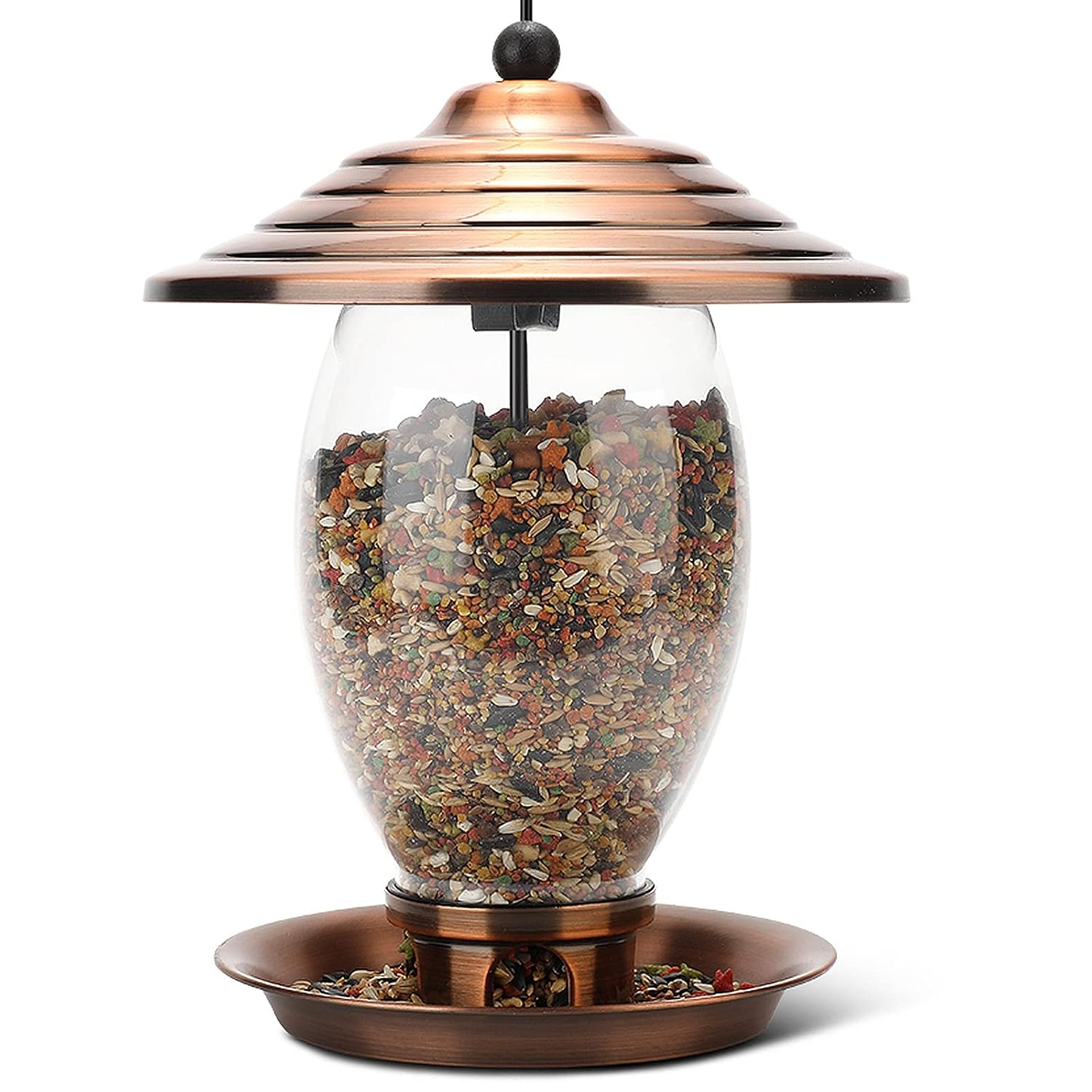 REALEAD Metal and Glass Wild Bird Feeder for Outside - 3 lbs Seed Capacity, Outdoor Hanging for Garden Yard
