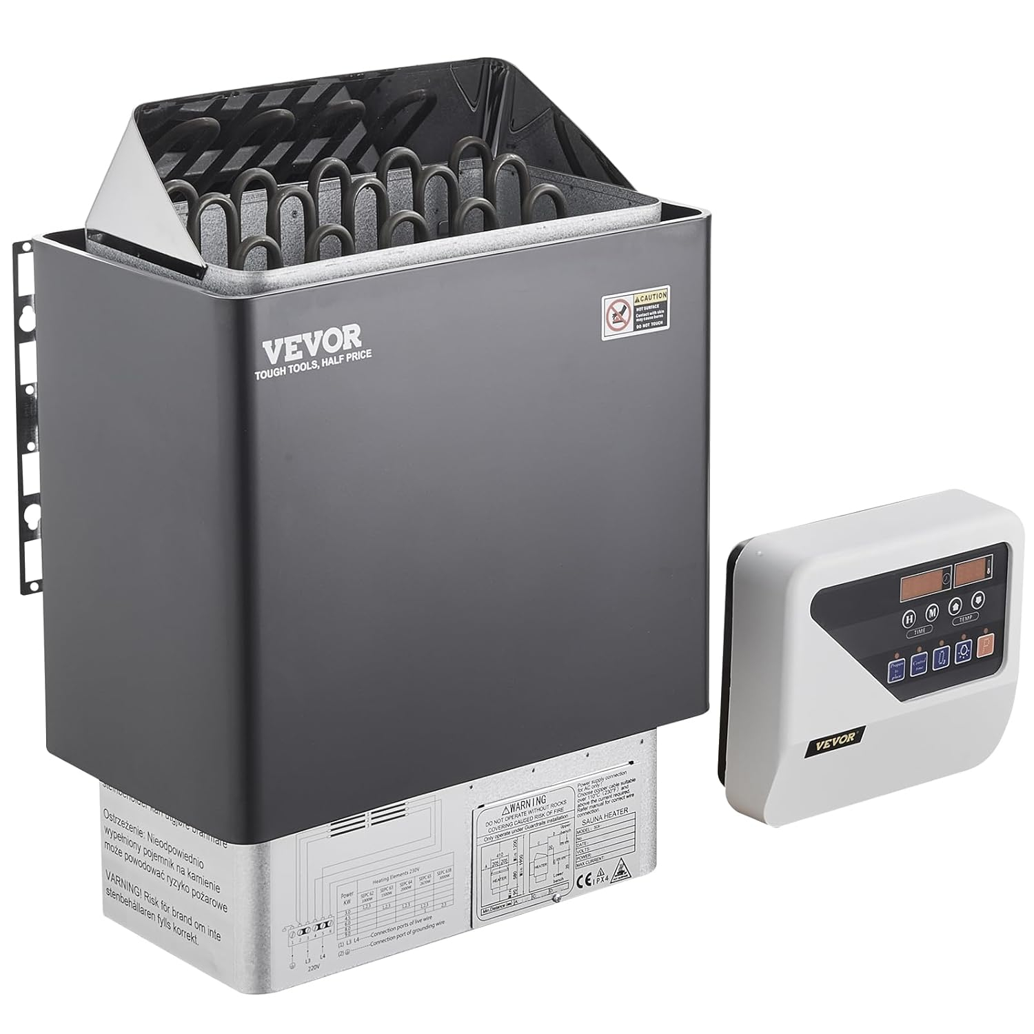 VEVOR Sauna Heater, 9KW 220V Electric Sauna Stove, Steam Bath Sauna Heater with External Digital Controller, 3h Timer & Adjustable Temp for Max. 317-459 Cubic Feet, Home Hotel Spa Shower FCC Certify