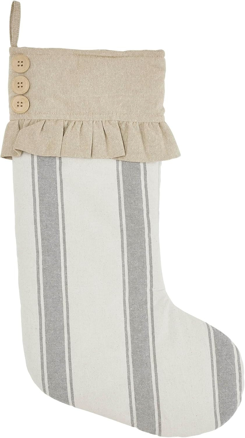 VHC Brands Grace Grain Sack Stripe Ruffled Stocking 12x20