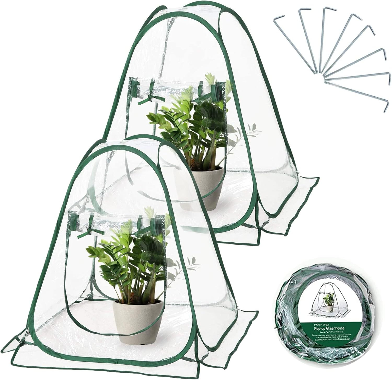 Easy Set-up Mini Greenhouse Pack of 2 Mini Pop up Flower House Backard Garden Plant Cover for Cold Forst Protection PVC Sunshine Room with Stakes and Carrybag (27" L x 27" W x 31" H)