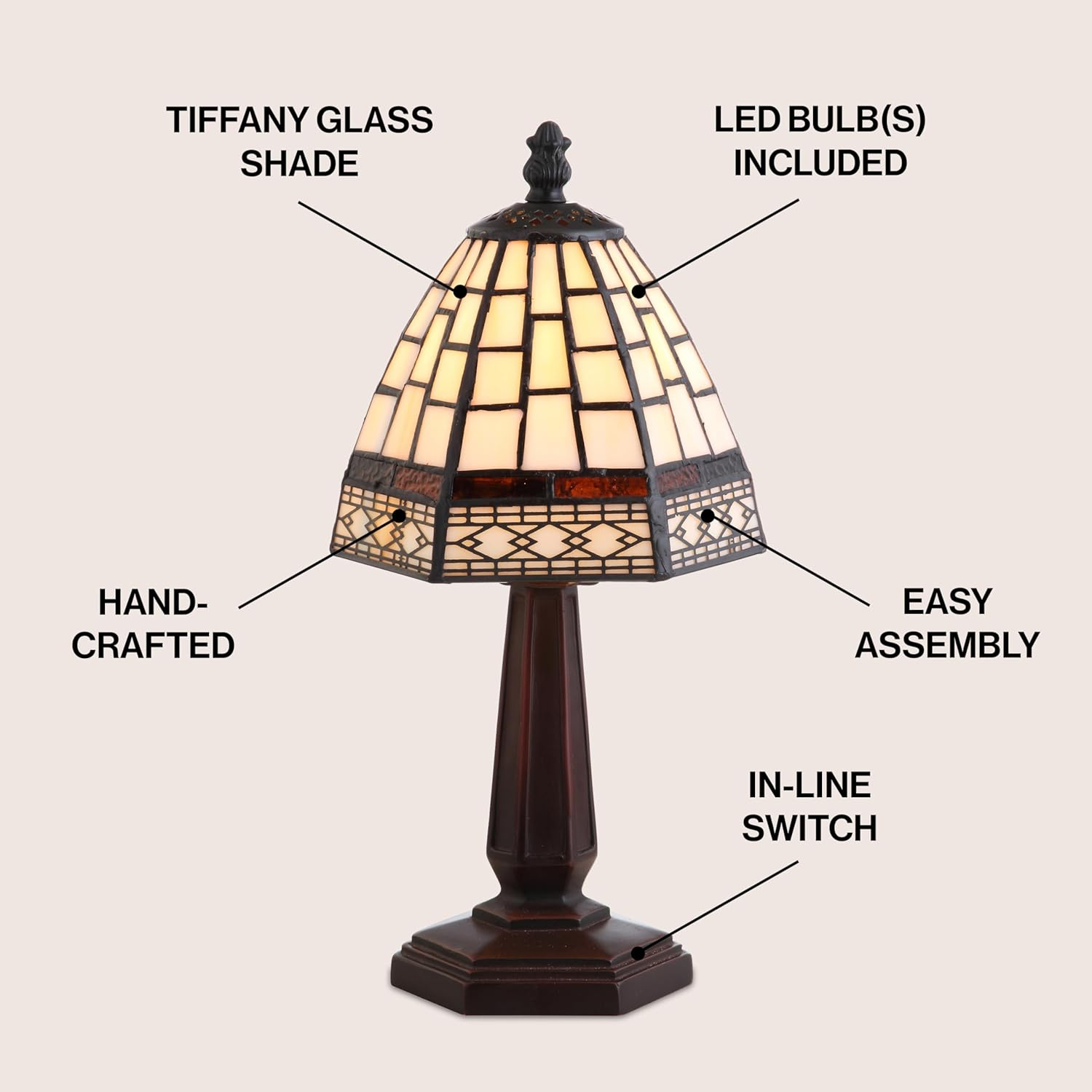 JONATHAN Lámpara de Mesa LED Tiffany-Style de 12", Marfil/crema, JYL8016A