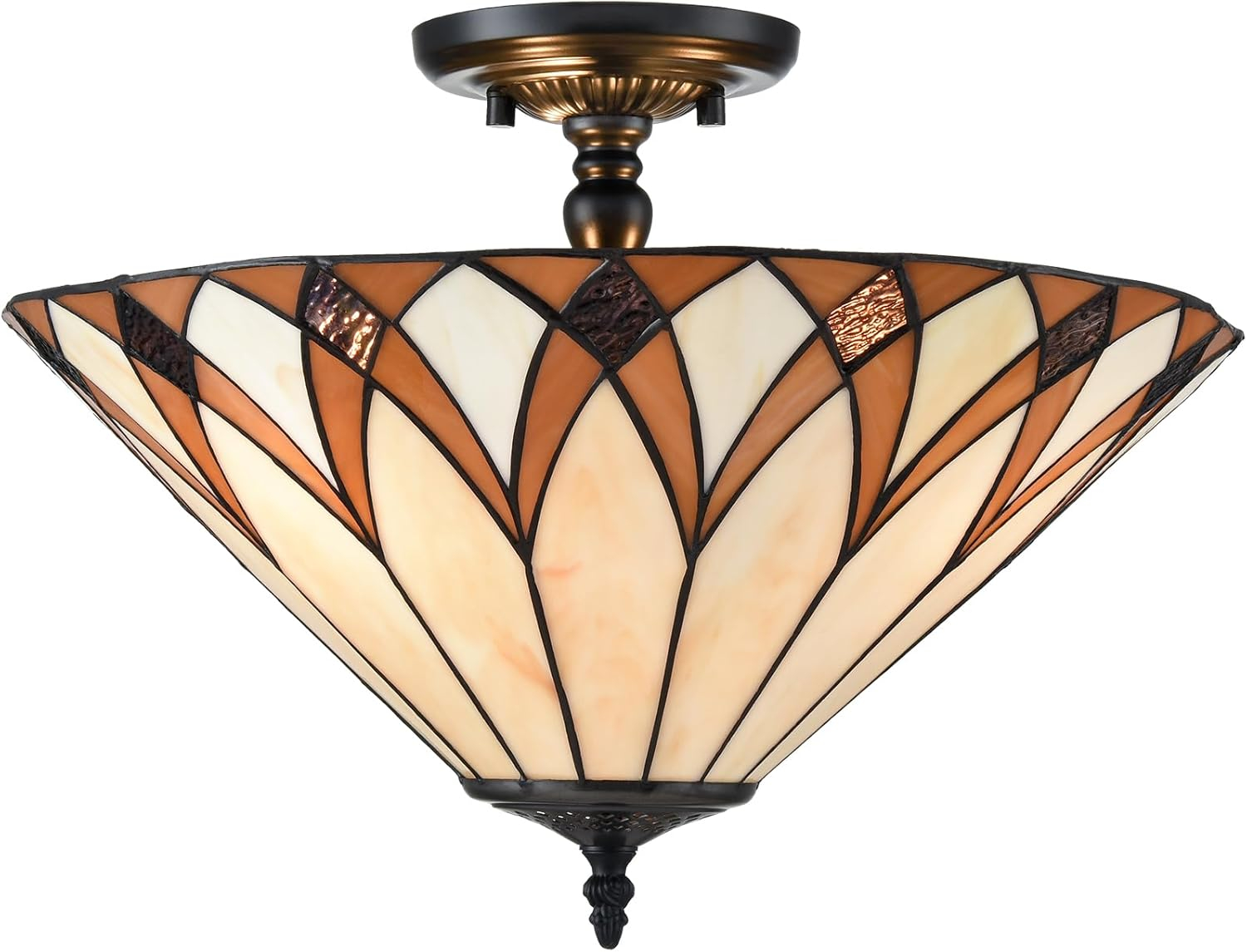 Vintage Tiffany Style Stained Glass Semi Flush Mount Ceiling Light