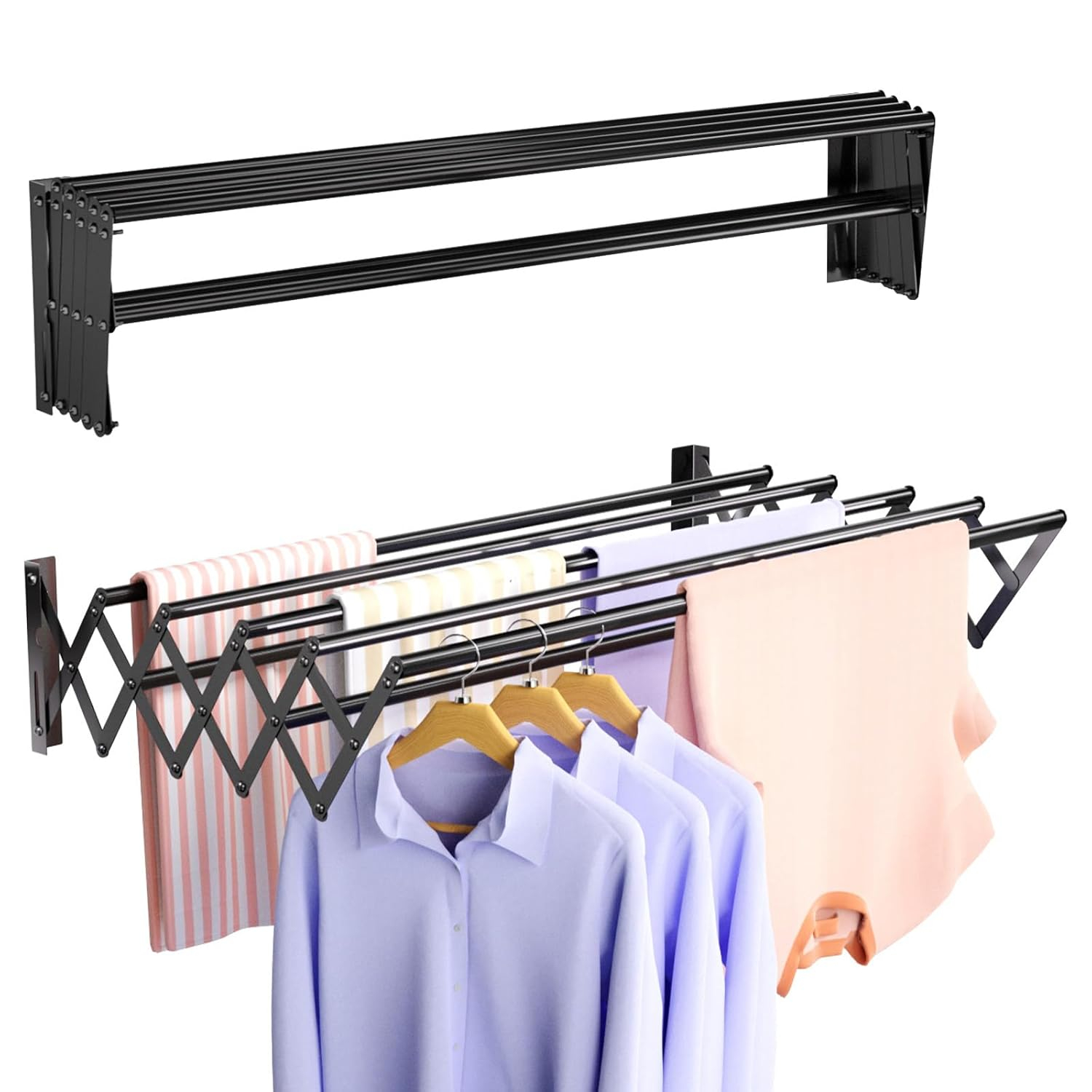 Black Stainless Steel Wall Mounted Foldable Drying Rack with 7 Rods
