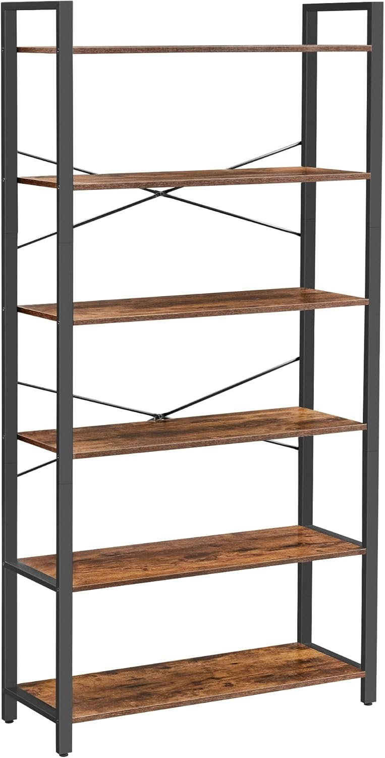 VASAGLE 6-Tier Bookshelf, Bookcase with Steel Frame, Book Shelf for Living Room, Home Office, Study, 11.8 x 31.5 x 73.2 Inches, Industrial Style, Rustic Brown and Ink Black ULLS082B01