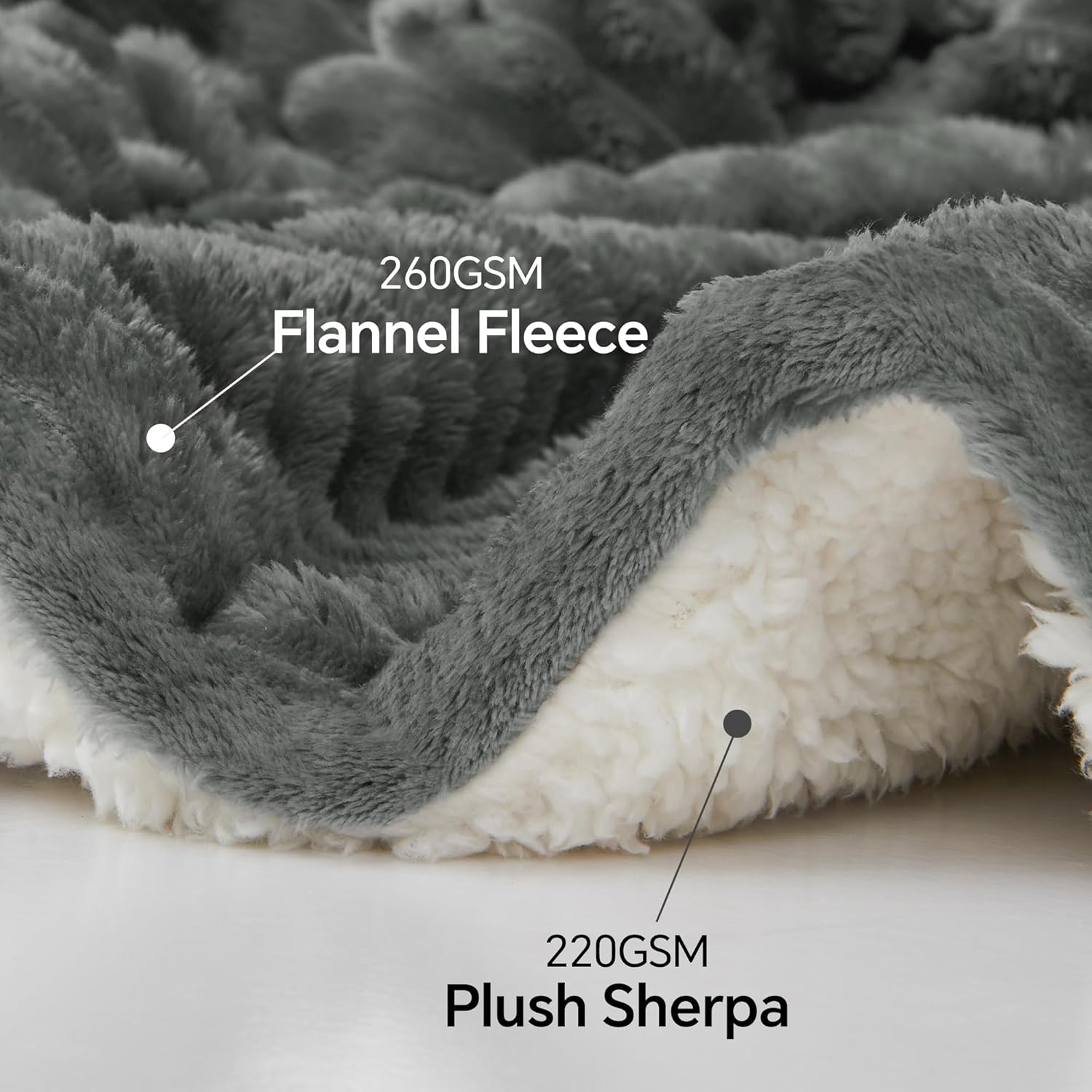 INFIIXSO Sherpa Fleece Queen Size Blanket - Super Soft & Warm Striped Fleece, Cozy Plush Fluffy Large Bed Blanket All Season Use (Grey, 90x90 Inches