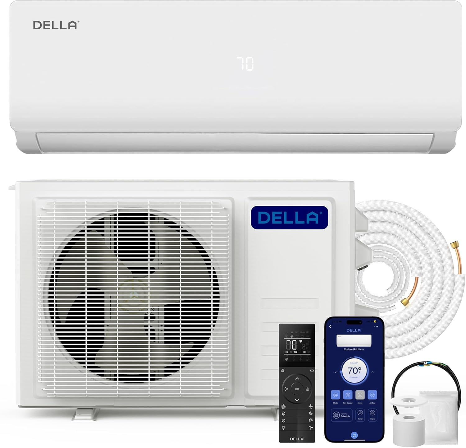 DELLA 36000 BTU Wifi Enabled 19 SEER Cools Up to 2500 Sq.Ft 230V Energy Efficient Mini Split Air Conditioner & Heater Ductless Inverter System, with 3 Ton Heat Pump